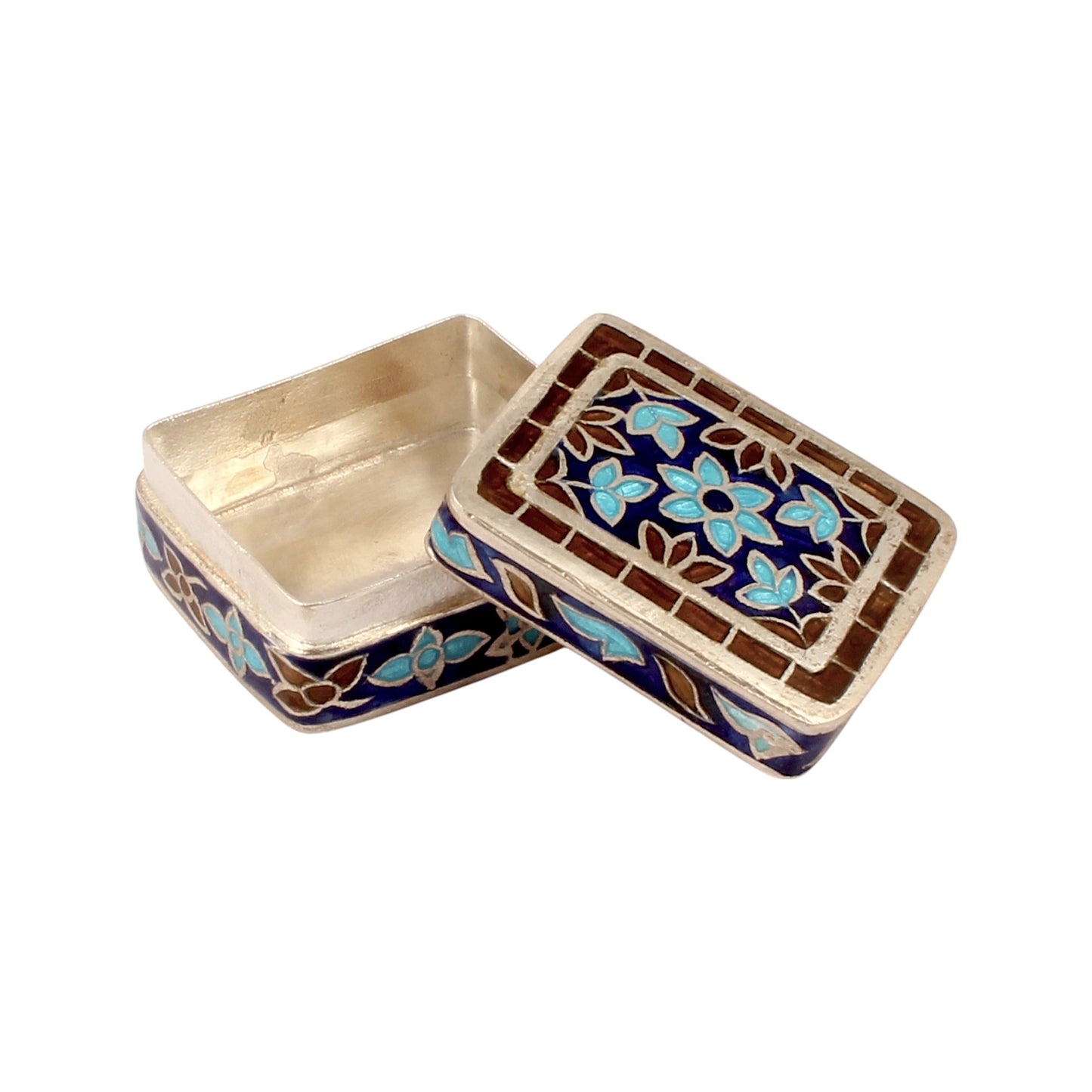 925 Sterling Silver Meenakari Work Floral Design Trinket Box Container Sindoor Box