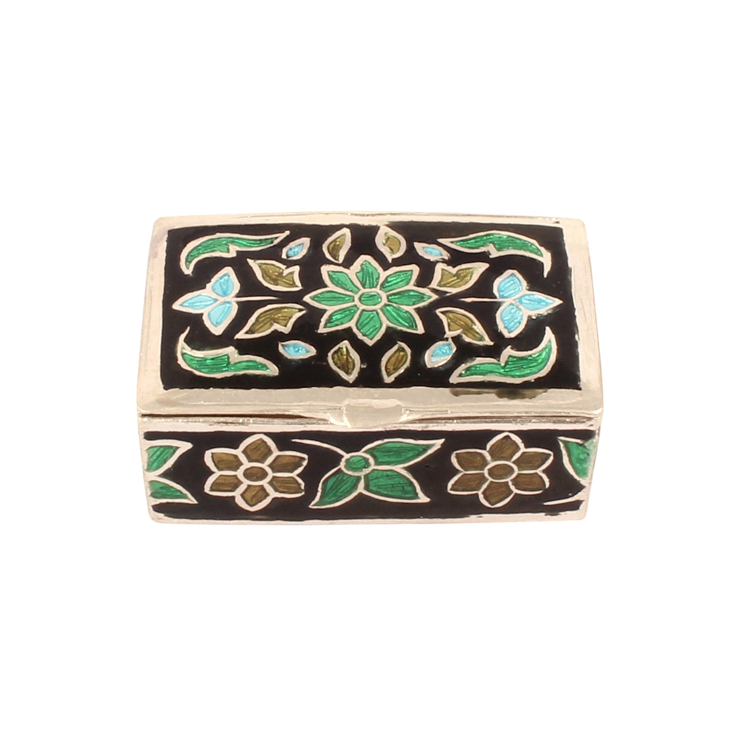 Multicolor Floral Leaf Enamel Work Box 925 Sterling Silver Enamelled Jewelry