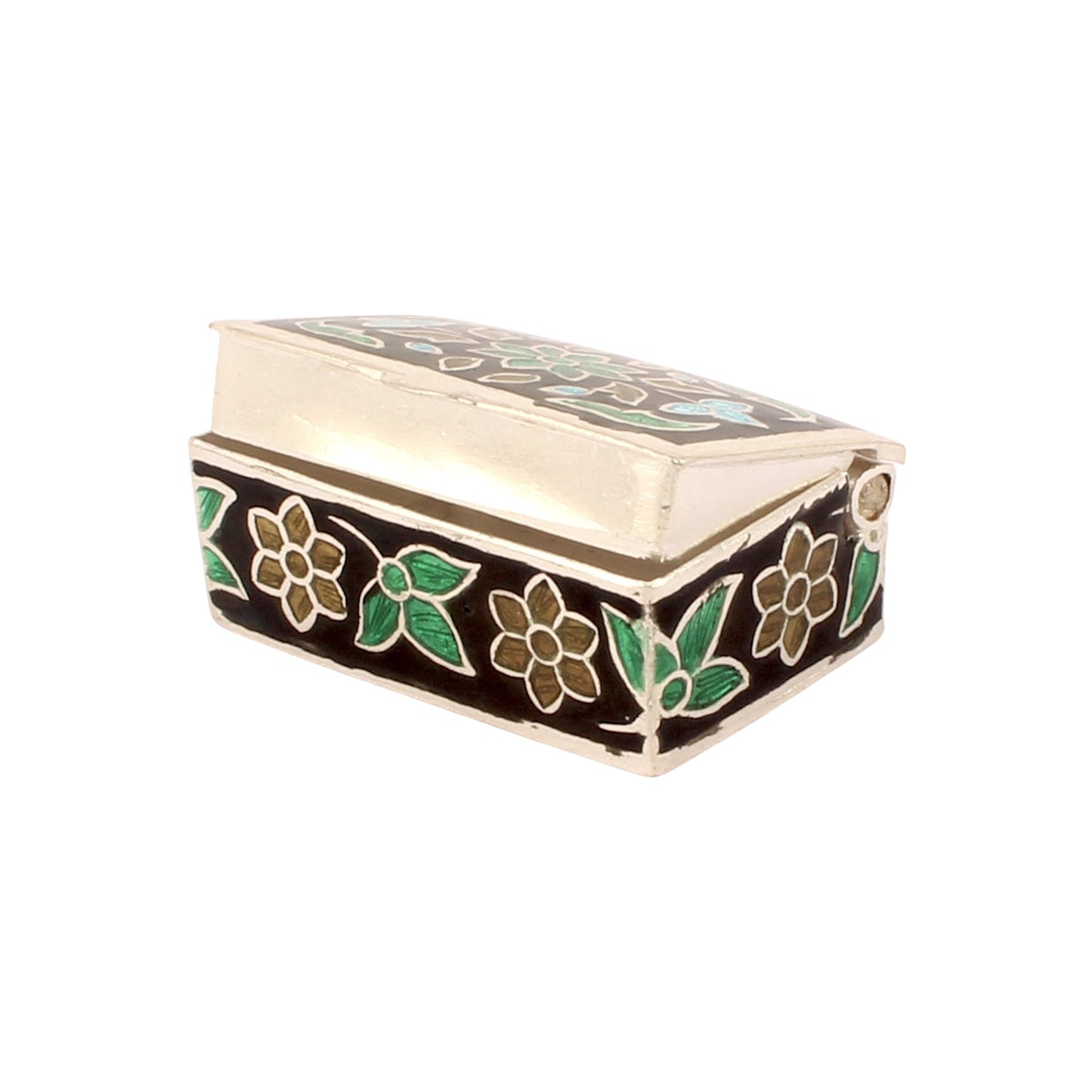 Multicolor Floral Leaf Enamel Work Box 925 Sterling Silver Enamelled Jewelry
