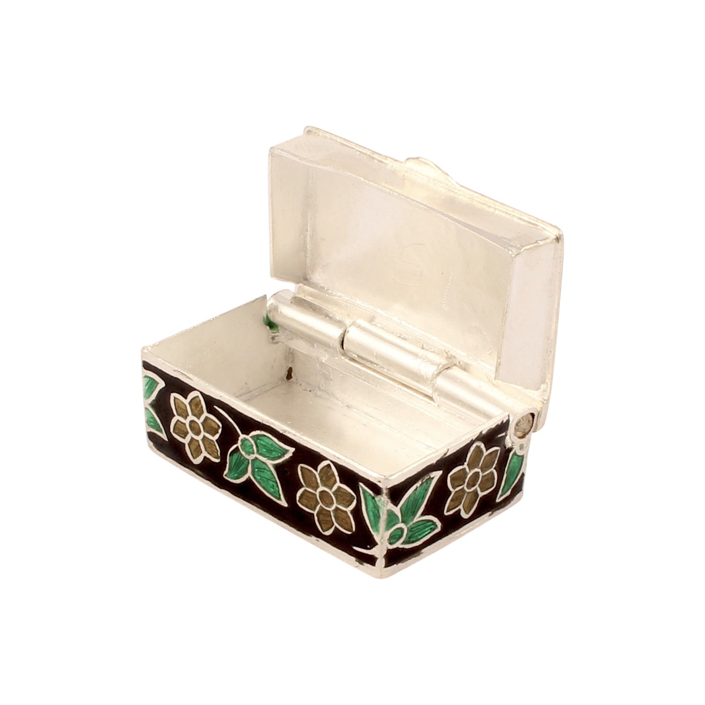 Multicolor Floral Leaf Enamel Work Box 925 Sterling Silver Enamelled Jewelry