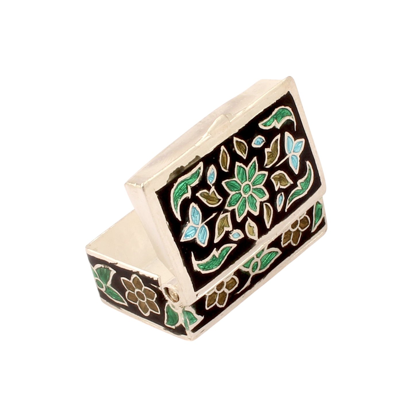 Multicolor Floral Leaf Enamel Work Box 925 Sterling Silver Enamelled Jewelry