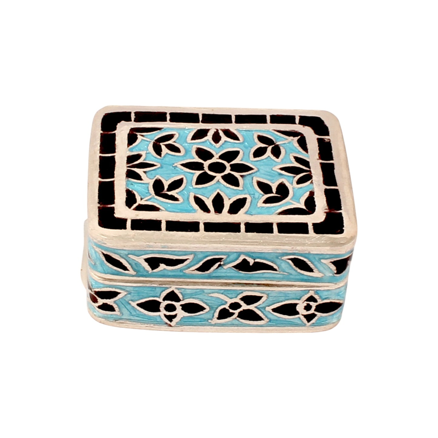 925 Sterling Silver Meenakari Work Floral Design Trinket Box Container Sindoor Box