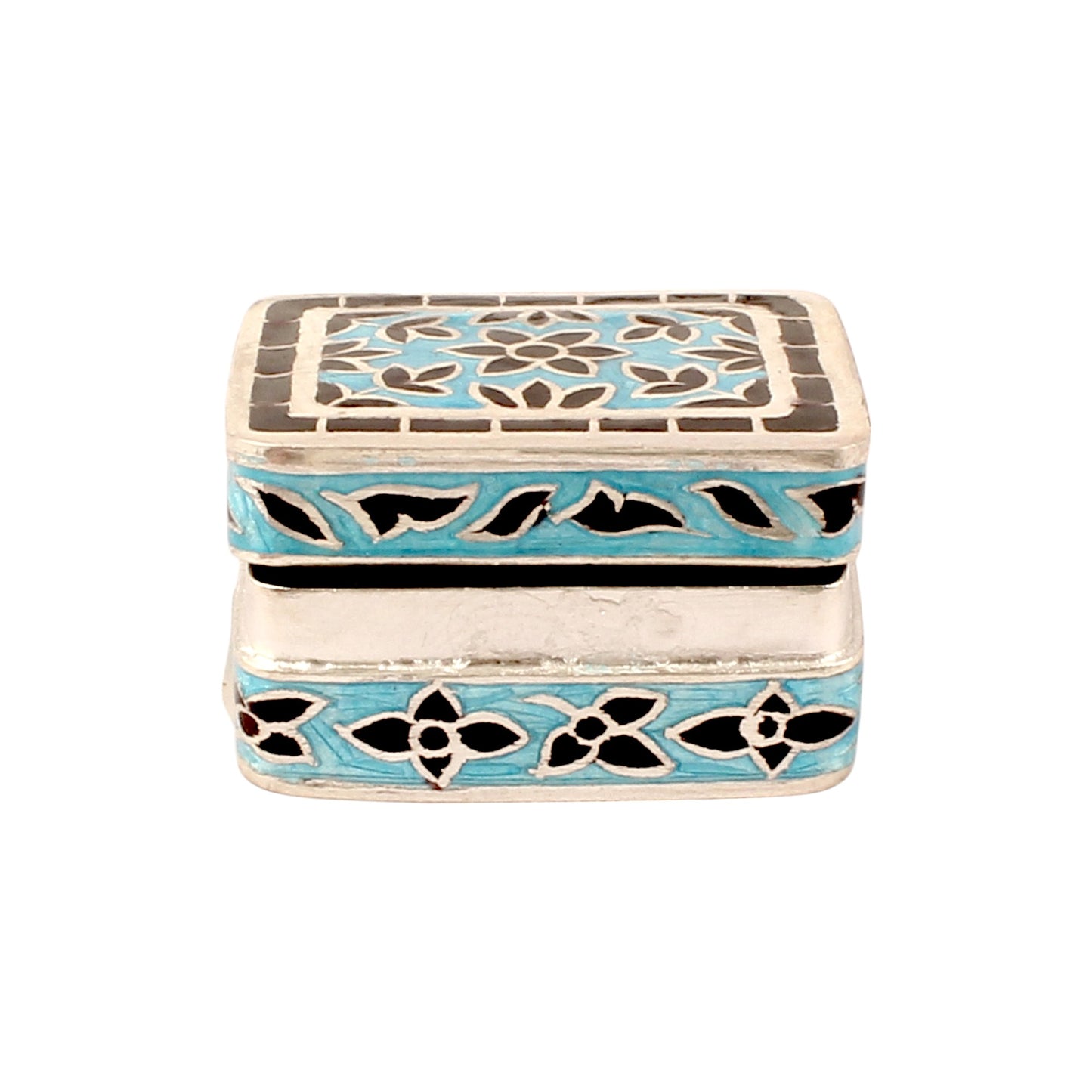 925 Sterling Silver Meenakari Work Floral Design Trinket Box Container Sindoor Box