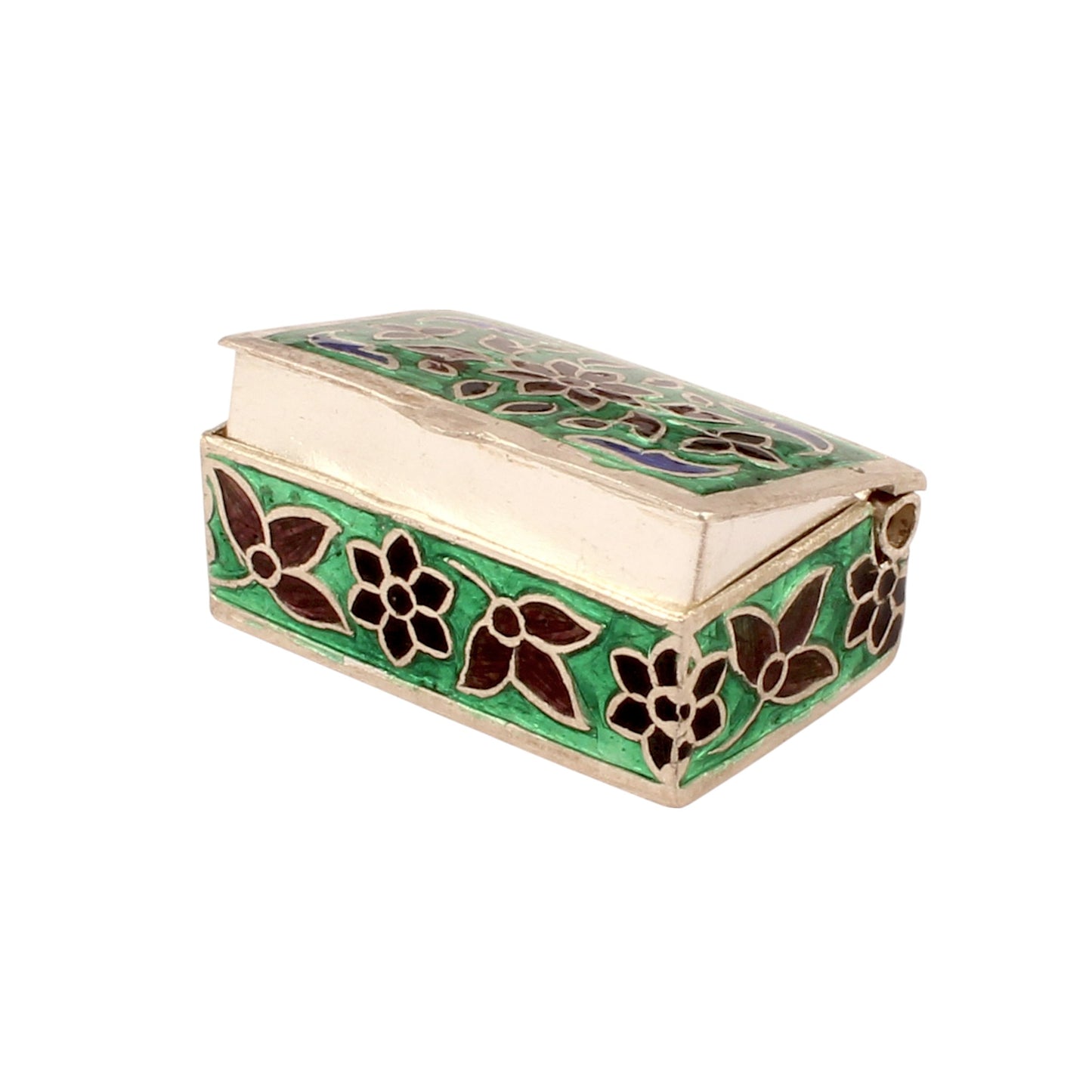 Multicolor Floral Leaf Enamel Work Box 925 Sterling Silver Enamelled Jewelry