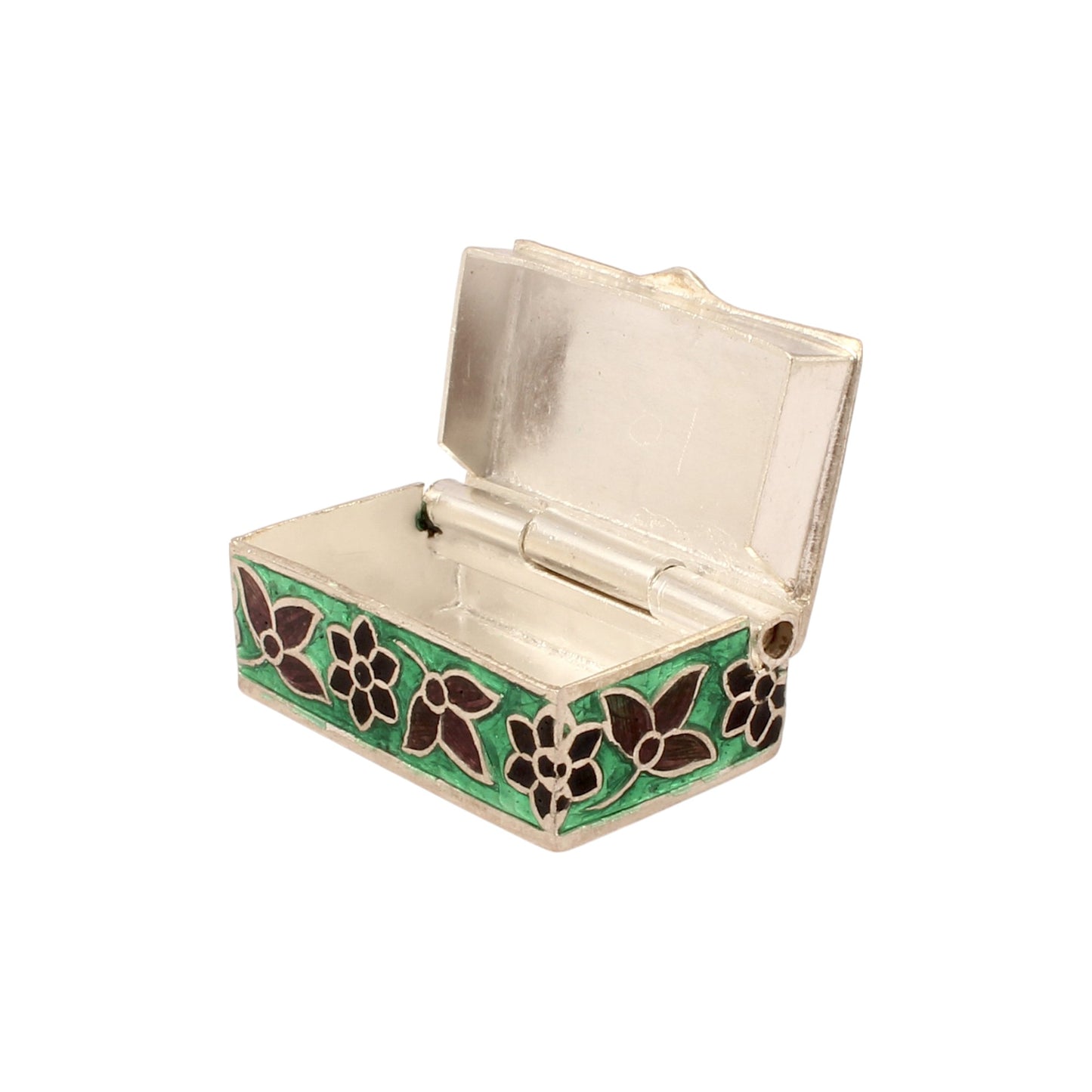 Multicolor Floral Leaf Enamel Work Box 925 Sterling Silver Enamelled Jewelry