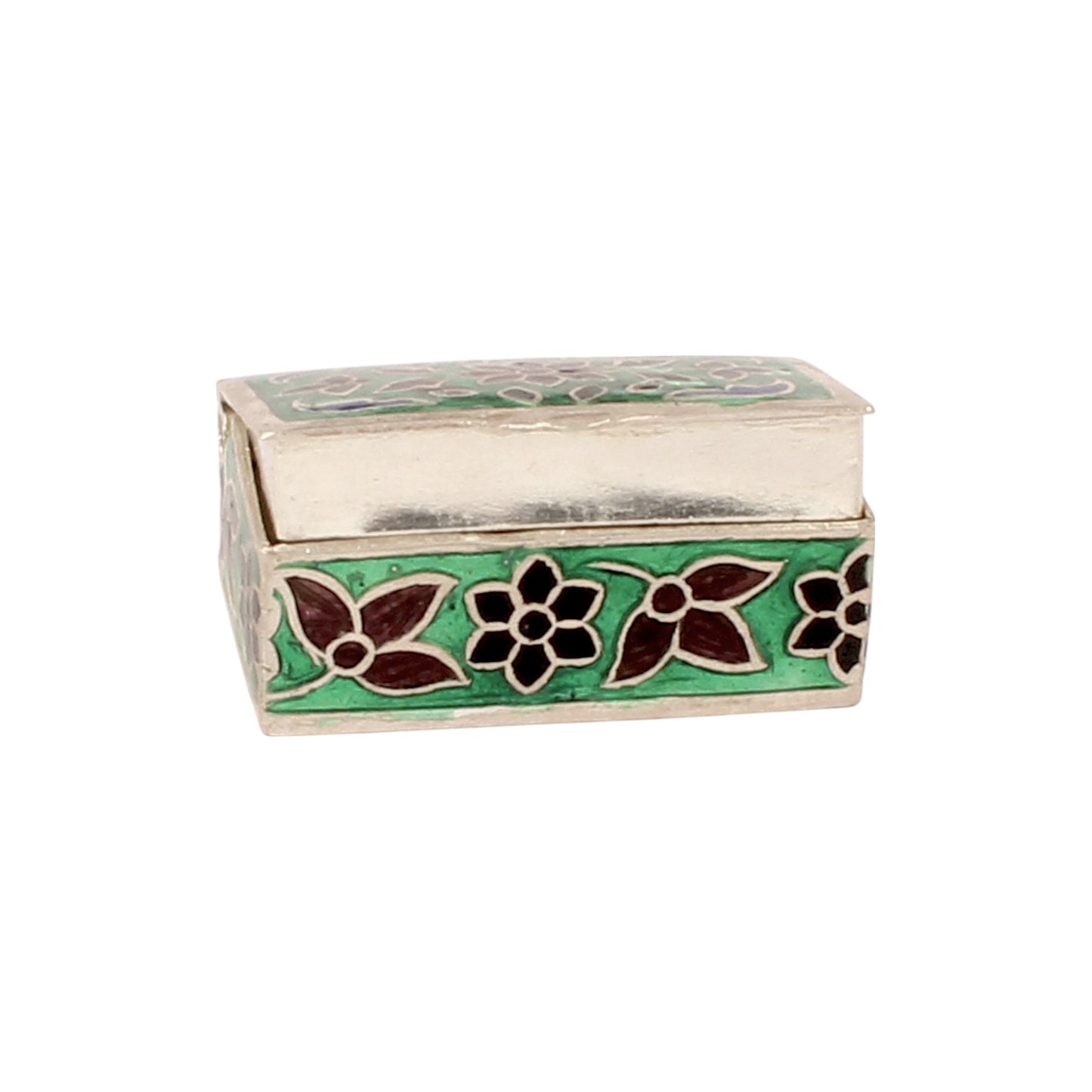 Multicolor Floral Leaf Enamel Work Box 925 Sterling Silver Enamelled Jewelry