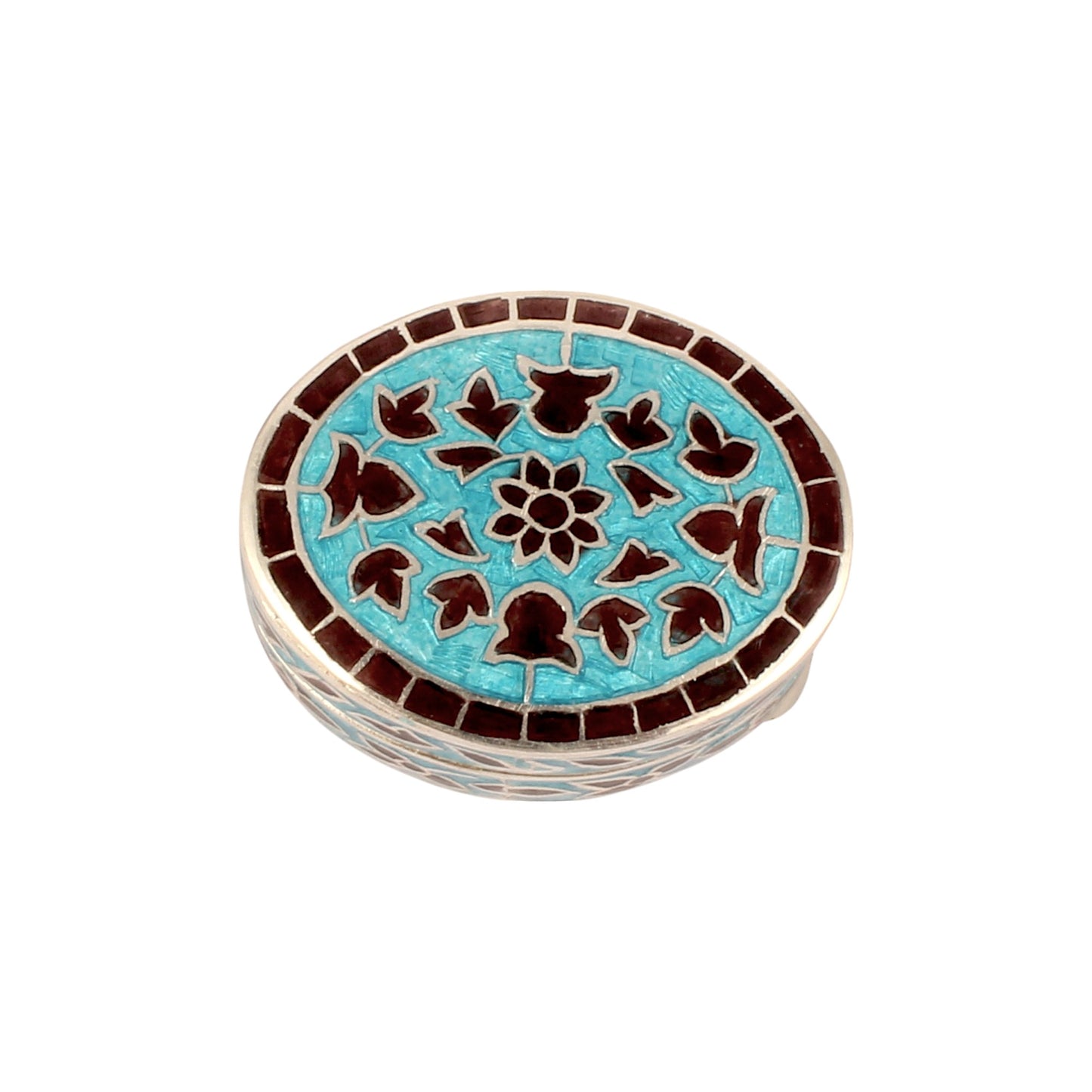 Meenakari Work Floral Design Trinket Box Container Handmade 925 Sterling Silver Sindoor Box