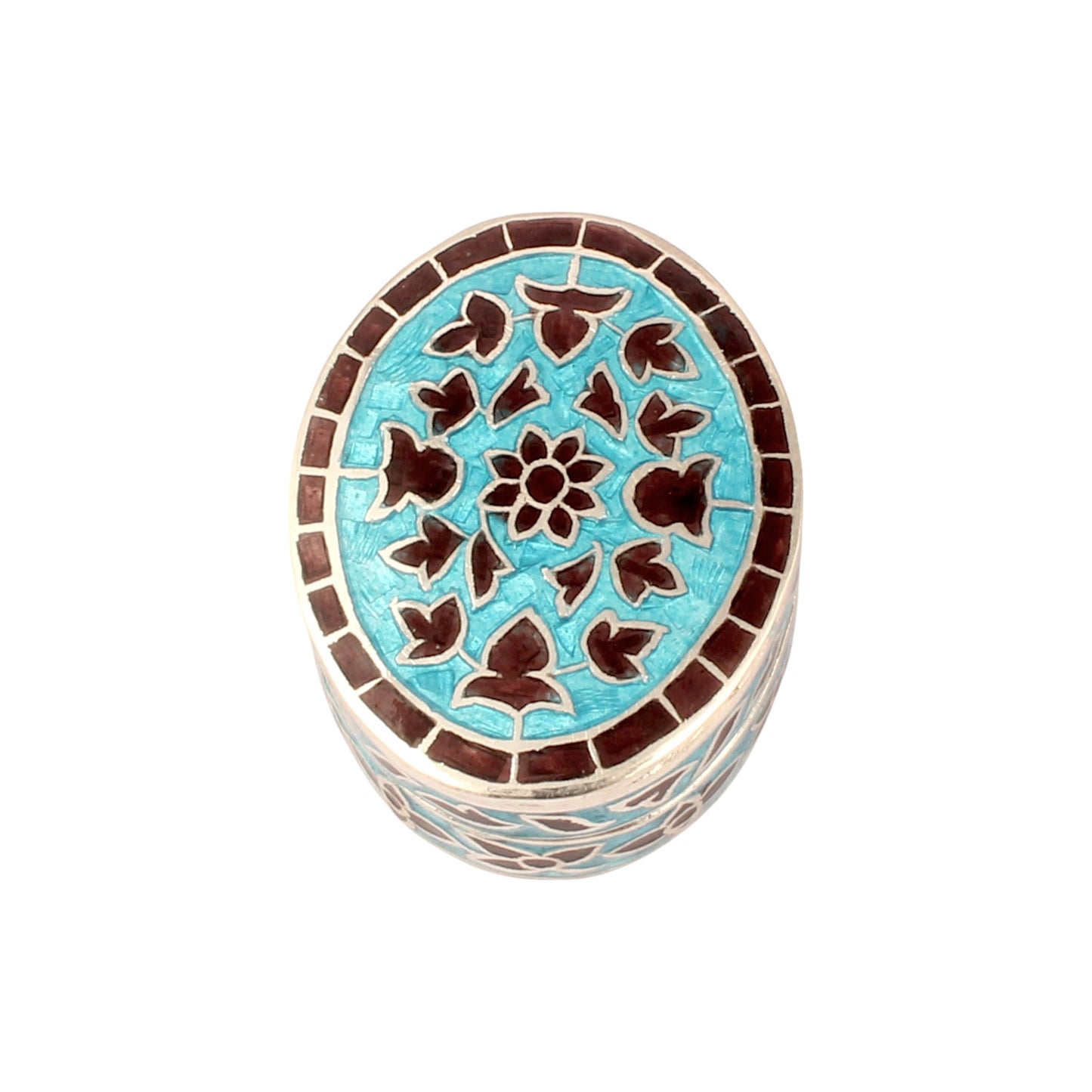 Meenakari Work Floral Design Trinket Box Container Handmade 925 Sterling Silver Sindoor Box