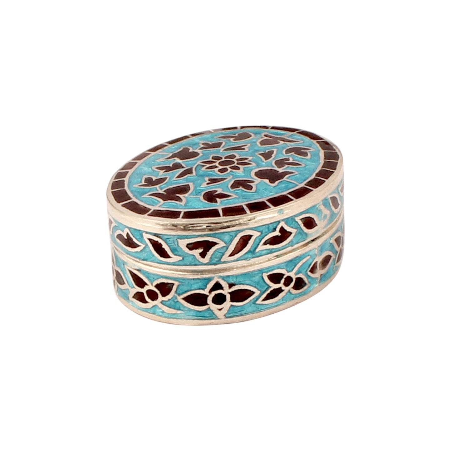 Meenakari Work Floral Design Trinket Box Container Handmade 925 Sterling Silver Sindoor Box