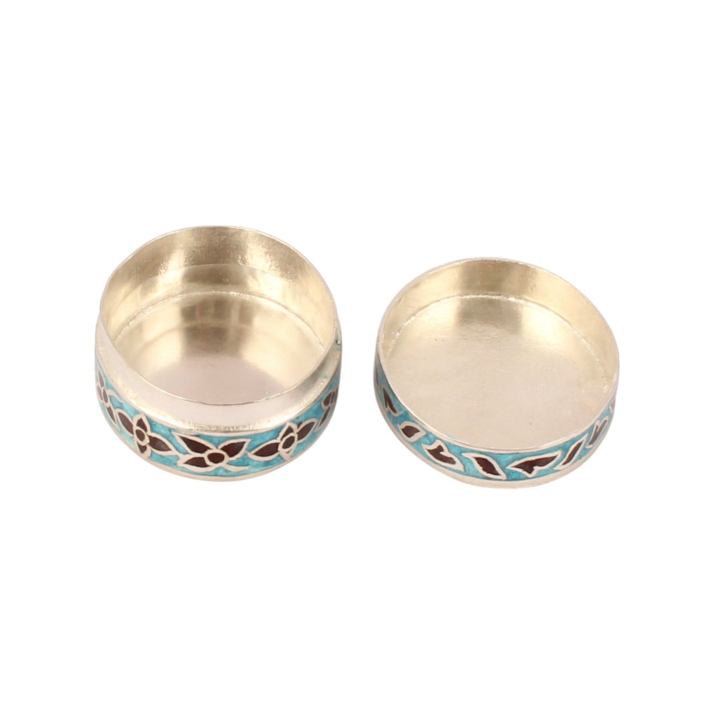Meenakari Work Floral Design Trinket Box Container Handmade 925 Sterling Silver Sindoor Box