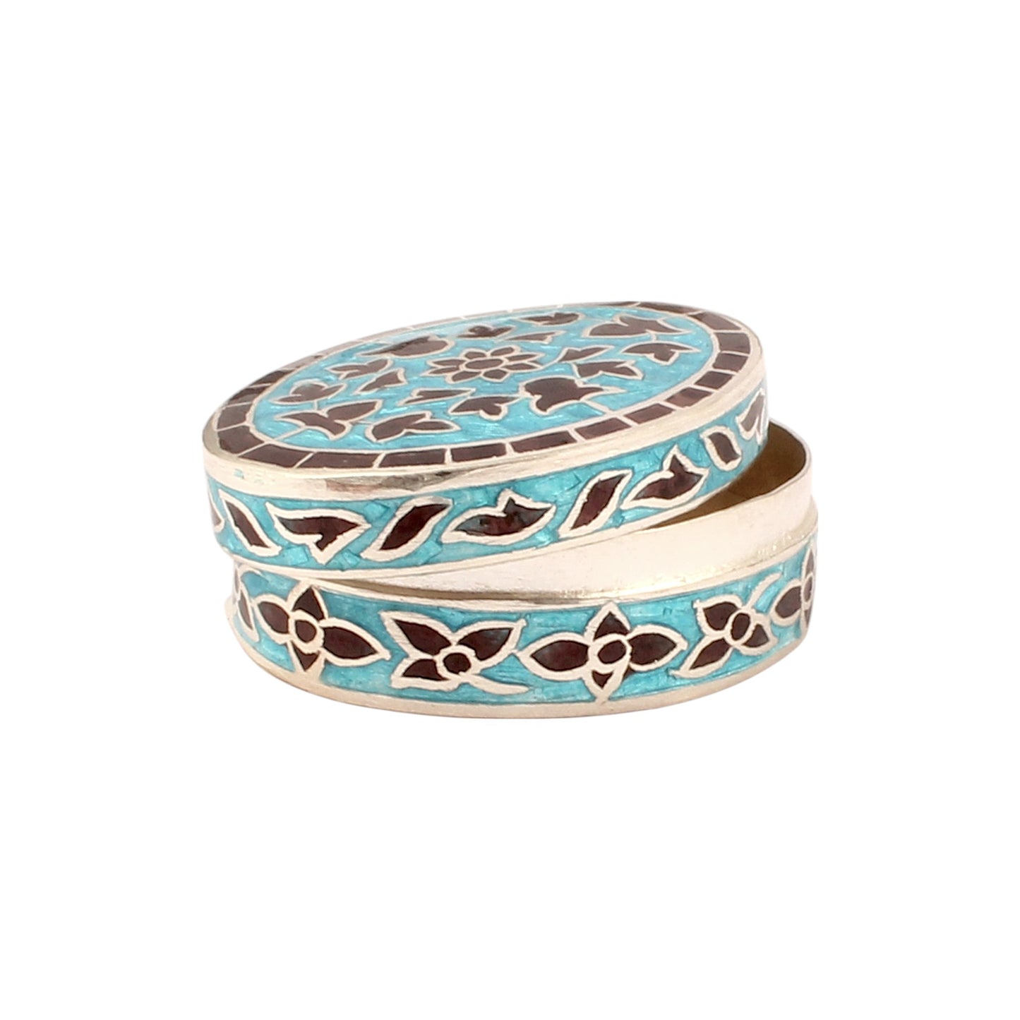 Meenakari Work Floral Design Trinket Box Container Handmade 925 Sterling Silver Sindoor Box