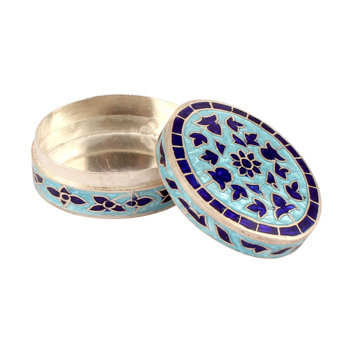 Meenakari Floral Designer Trinket Box Container Handmade 925 Sterling Silver Sindoor Box