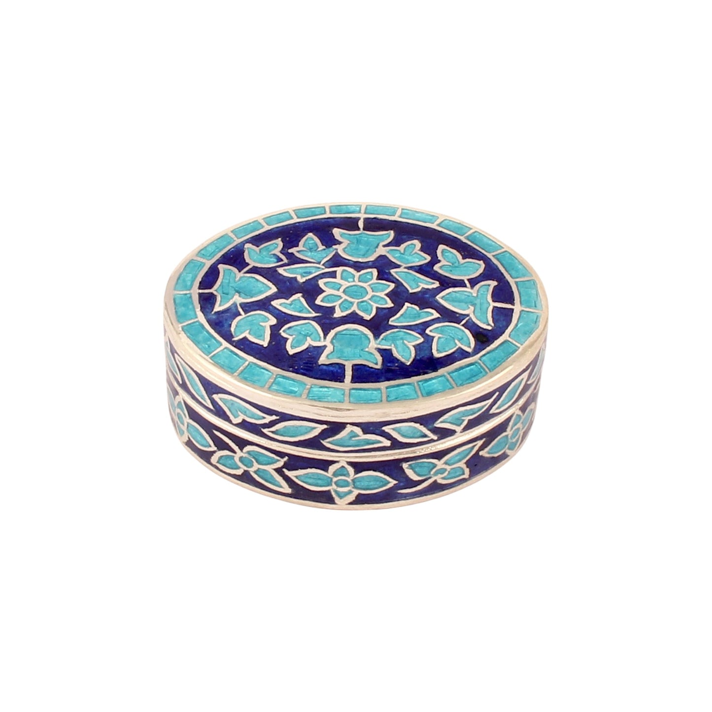 Meenakari Designer Floral Trinket Box Container Handmade 925 Sterling Silver Sindoor Box