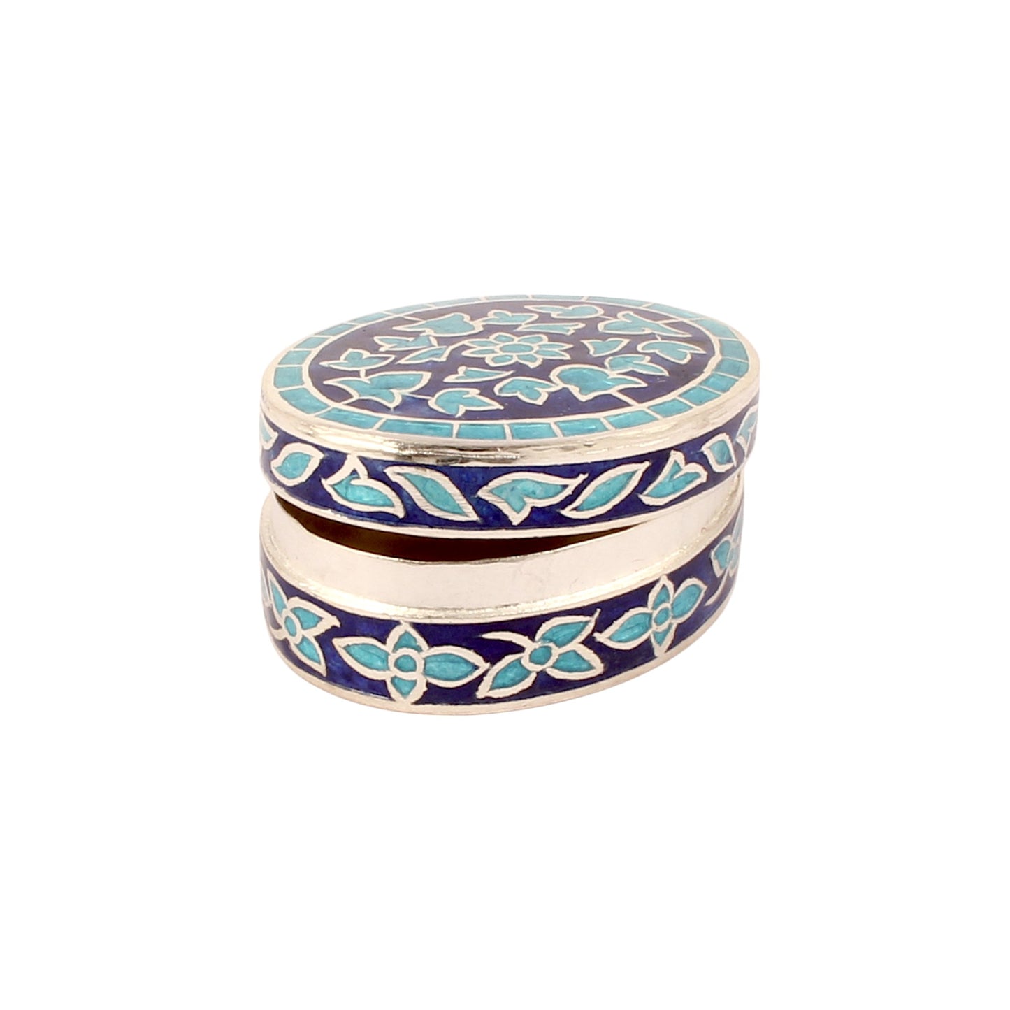 Meenakari Designer Floral Trinket Box Container Handmade 925 Sterling Silver Sindoor Box