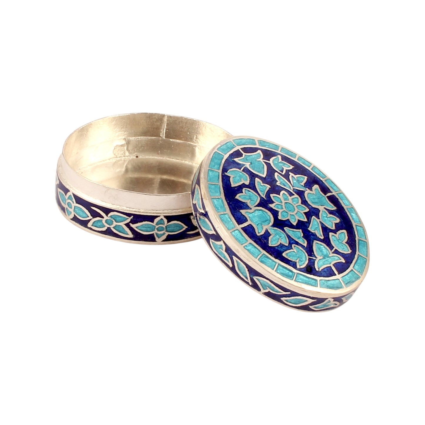 Meenakari Designer Floral Trinket Box Container Handmade 925 Sterling Silver Sindoor Box