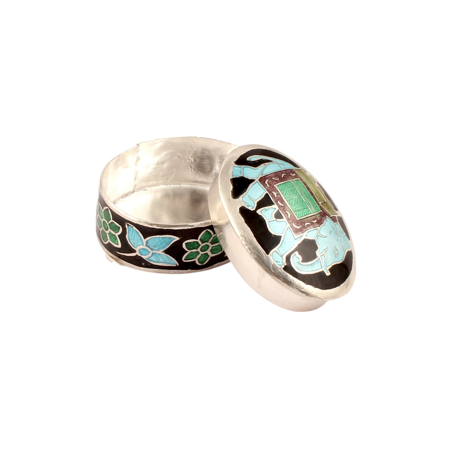Elephant Enamel Work Box Made with 925 Sterling Silver