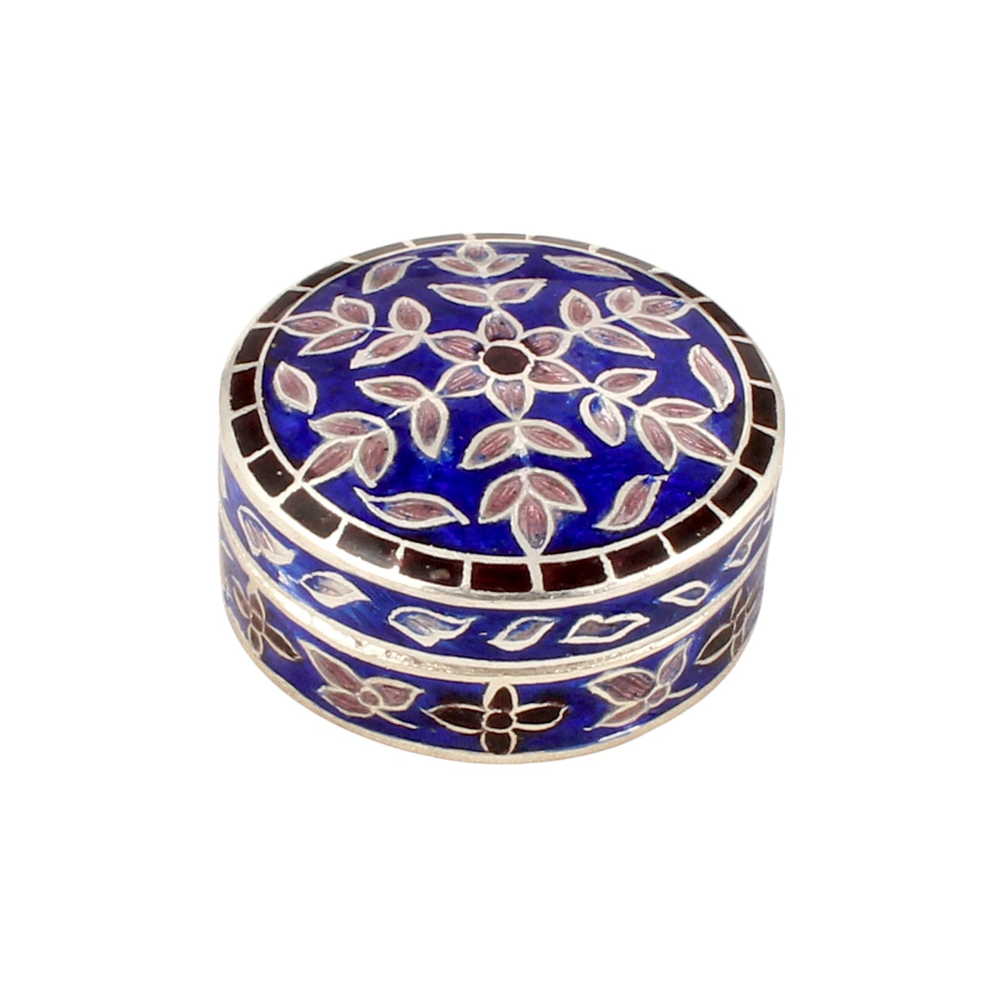 Handmade Floral Enamel Box 925 Sterling Silver Pill Box Trinket Box