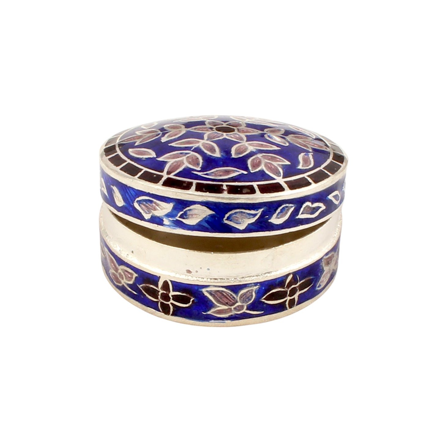 Handmade Floral Enamel Box 925 Sterling Silver Pill Box Trinket Box