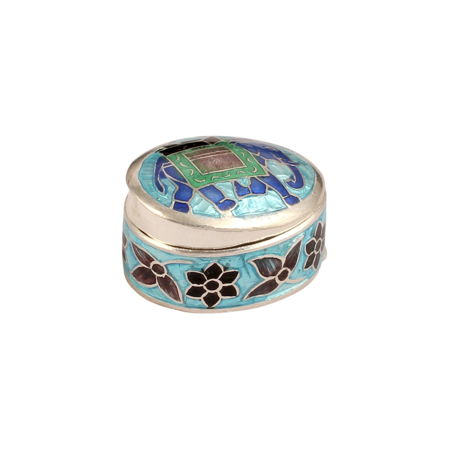 Elephant Enamel Work Box Made with 925 Sterling Silver Handmade Traditional Meenakari Store Box