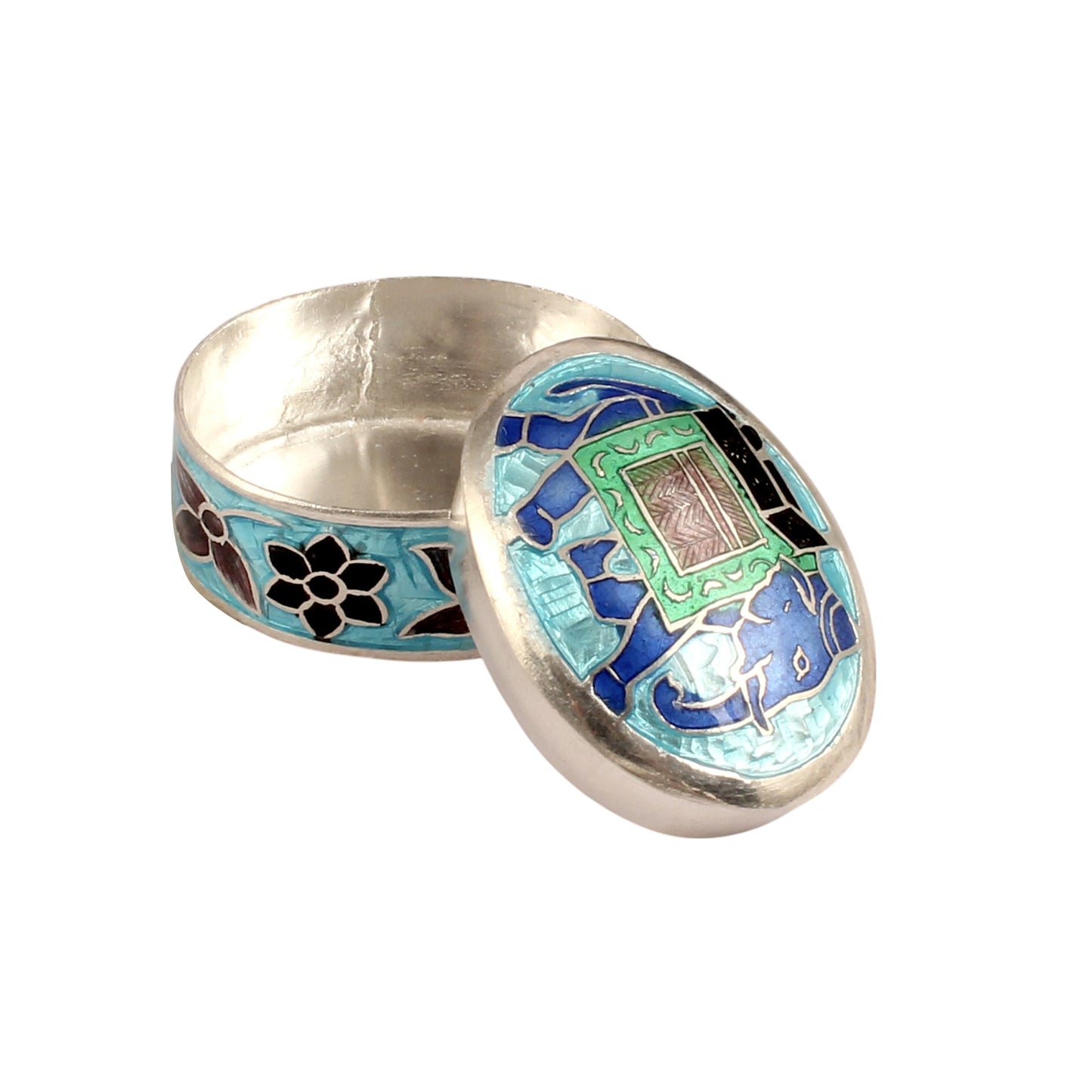 Elephant Enamel Work Box Made with 925 Sterling Silver Handmade Traditional Meenakari Store Box