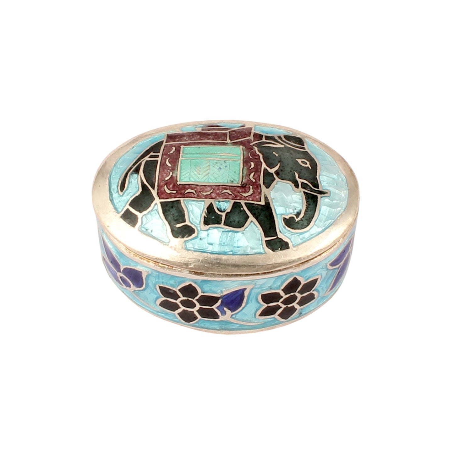 Elephant Enamel Work Box Made with 925 Sterling Silver Traditional Meenakari Store Box