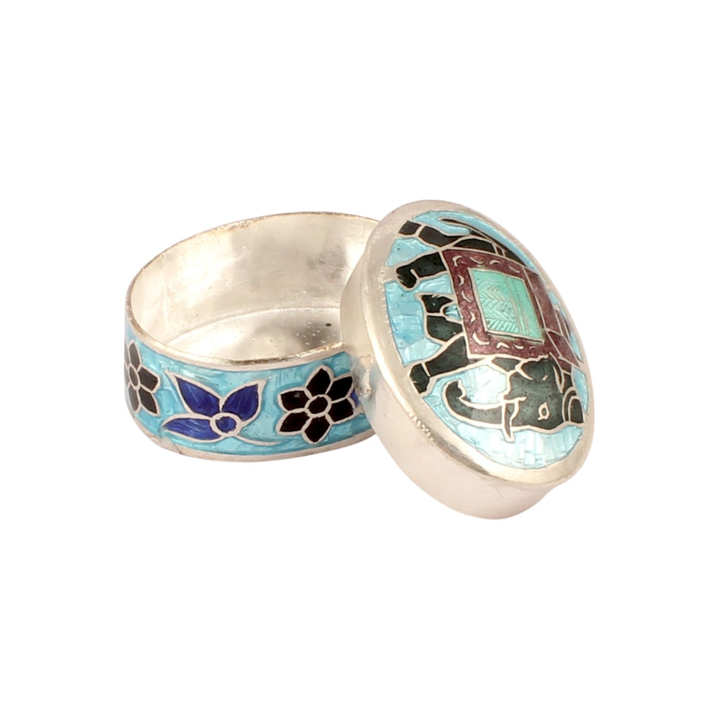 Elephant Enamel Work Box Made with 925 Sterling Silver Traditional Meenakari Store Box