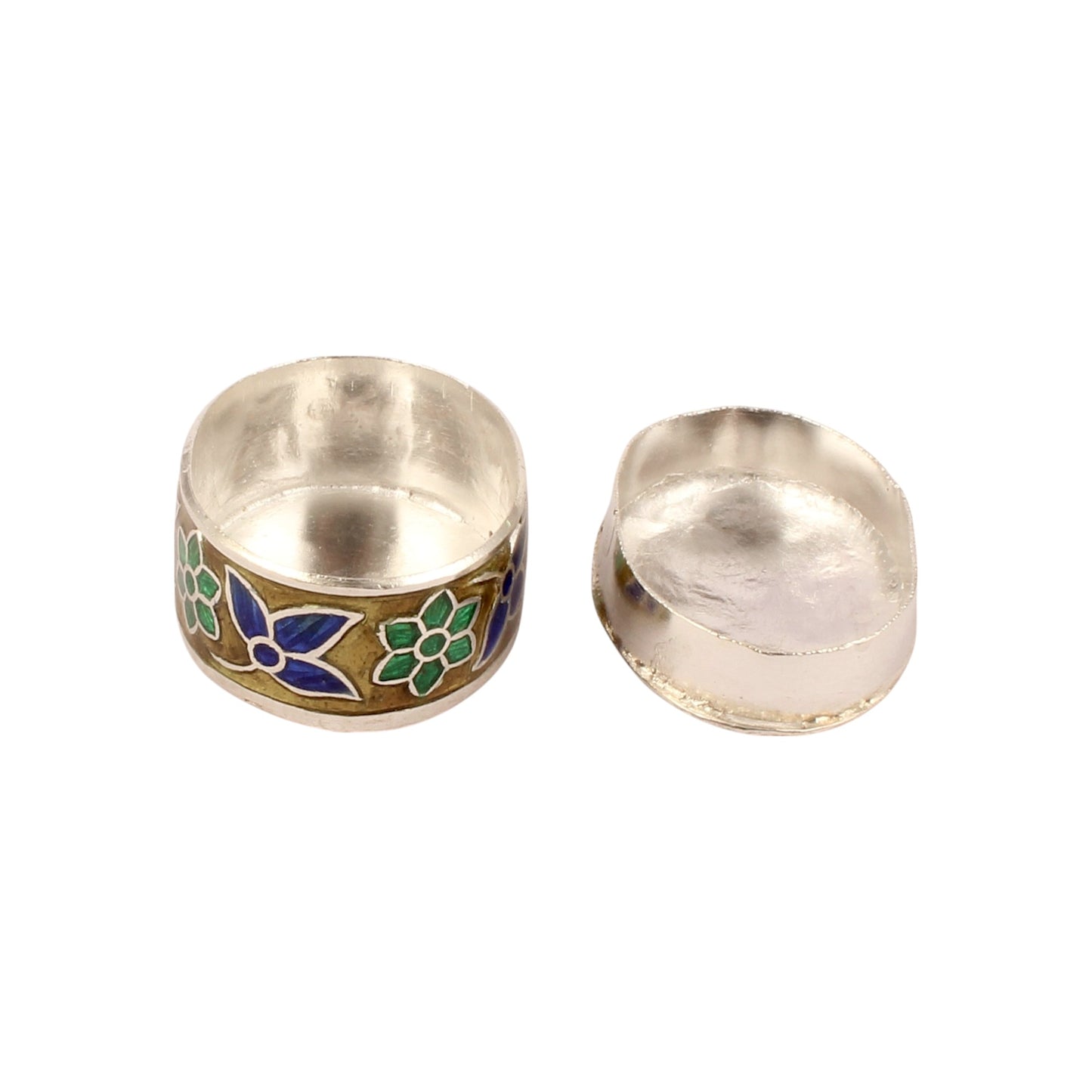 Floral Trinket Box Container Handmade Meenakari 925 Sterling Silver Sindoor Box Brides Jewelry