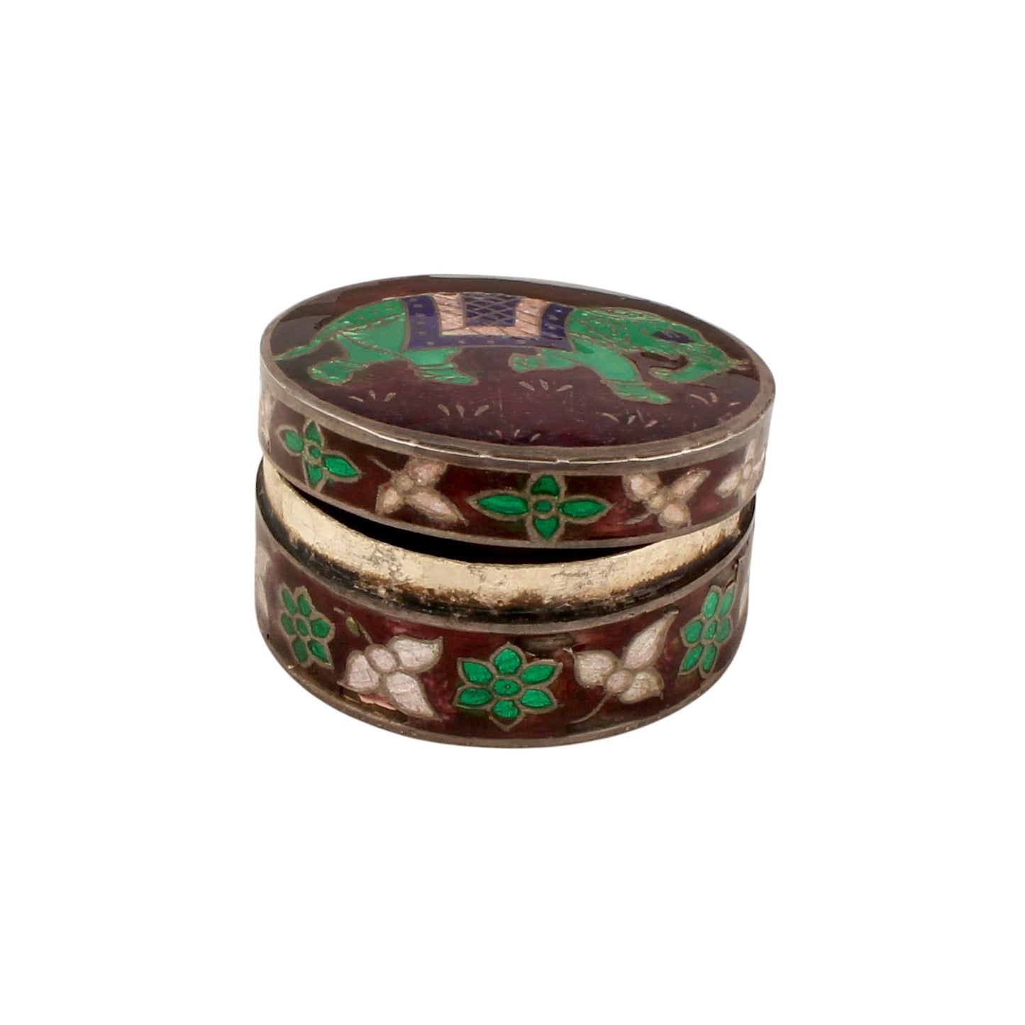 Elephant Enamel Work Box 925 Sterling Silver Enamelled Clisonne Vermal Jewelry Store Box