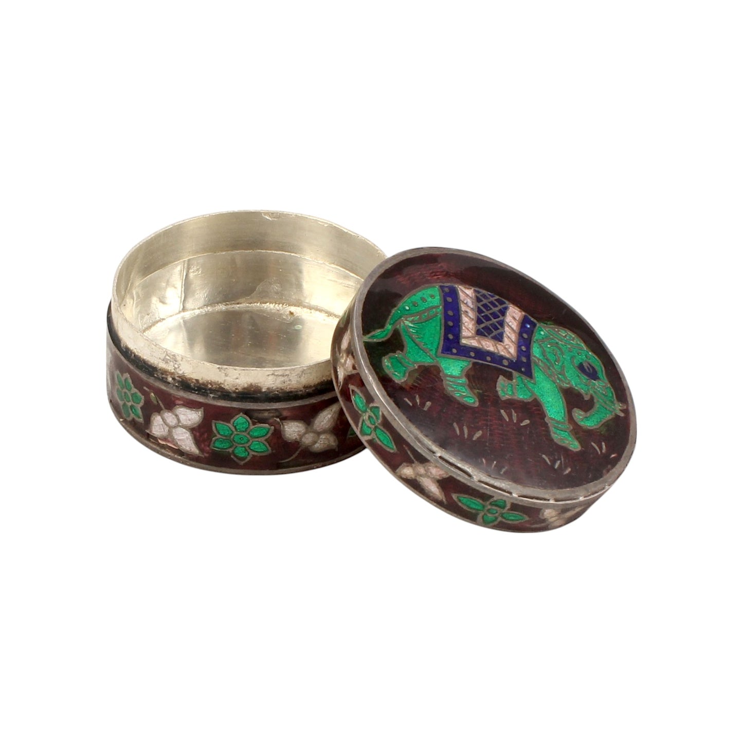 Elephant Enamel Work Box 925 Sterling Silver Enamelled Clisonne Vermal Jewelry Store Box