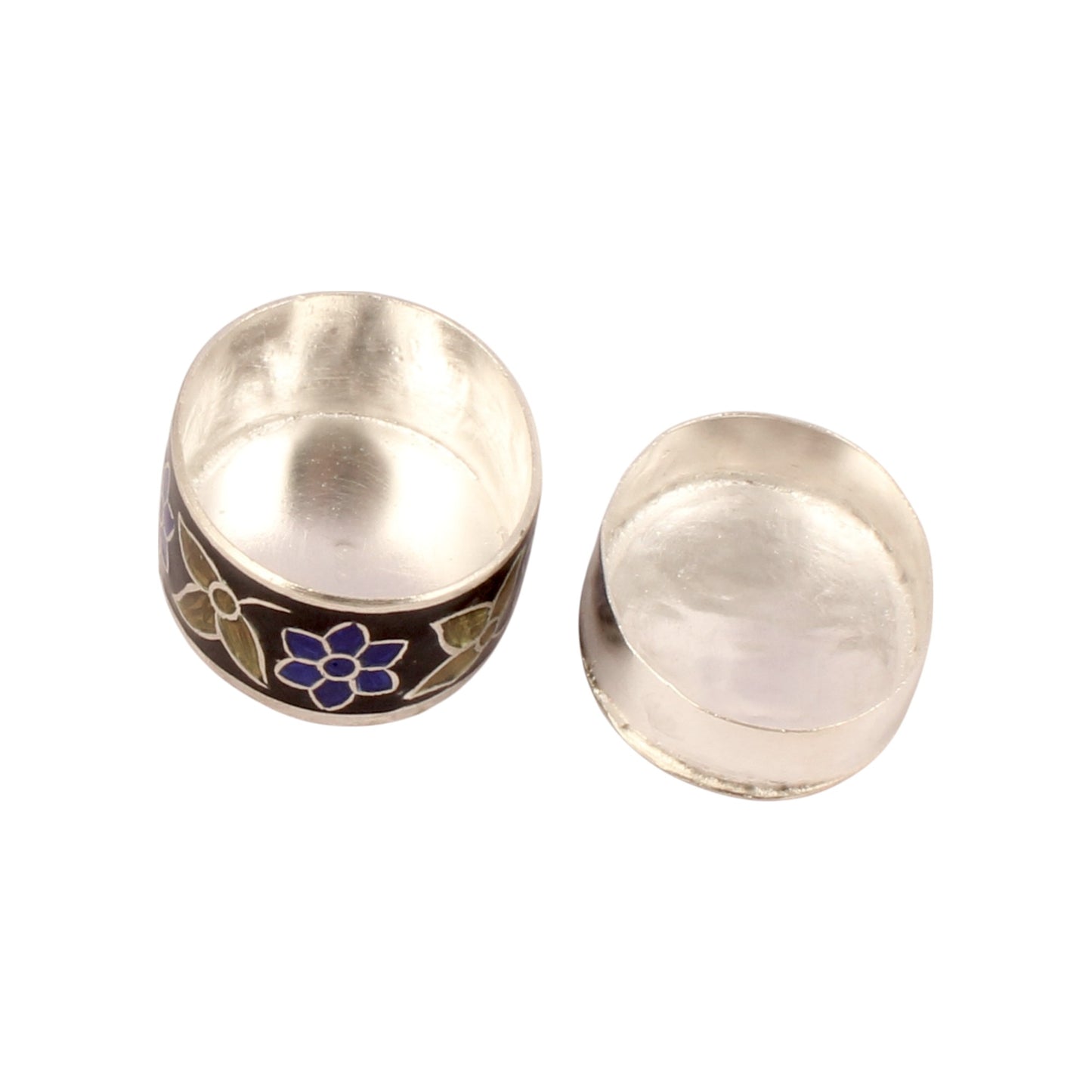 925 Sterling Silver Indian Enamel Trinket Box Indian Elephant Pill Box