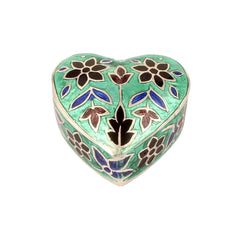 Heart Meenakari Silver Trinket Box, 925 Sterling, Handmade in Jaipur (12g)