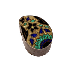 Meenakari Floral Trinket Box Container Handmade Unique Artisan 925 Sterling Silver Sindoor Box