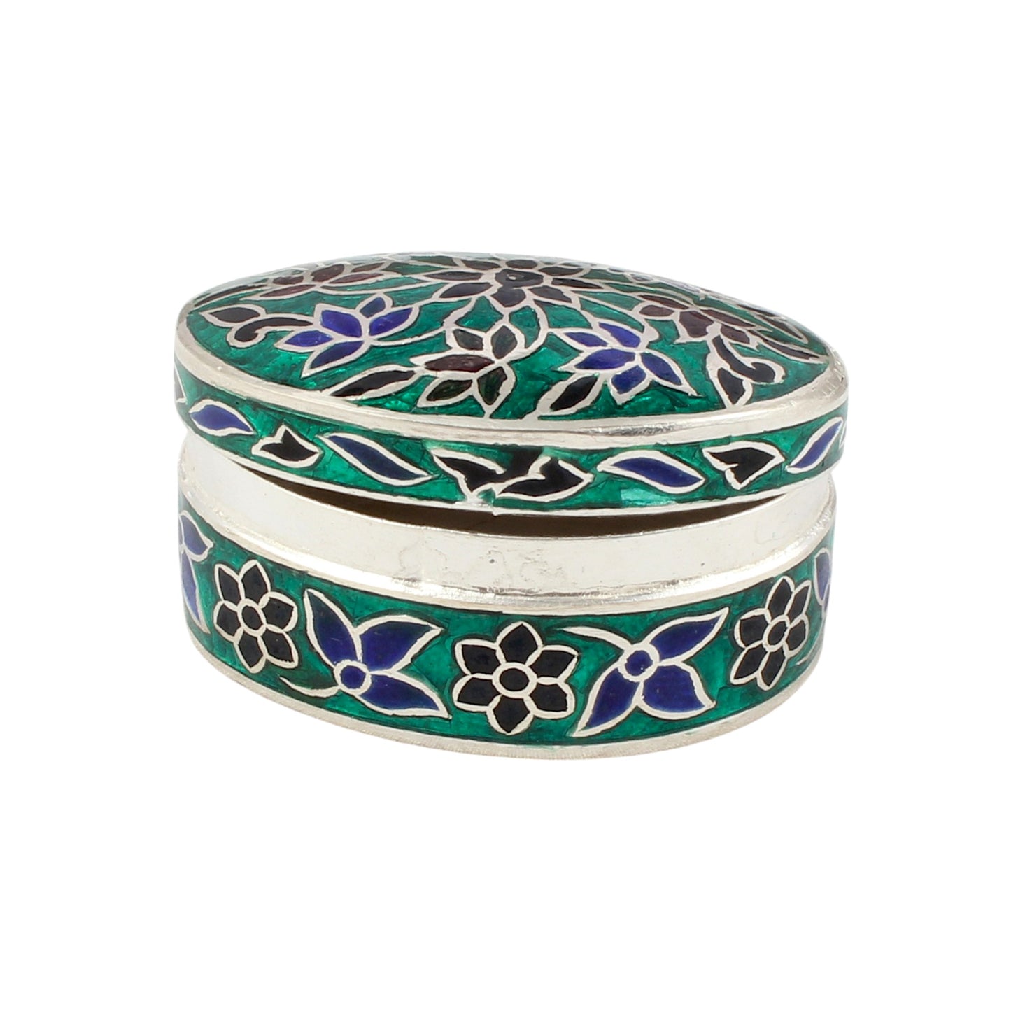 Floral Enamel Handmade Silver Box 925 Sterling Silver Vintage Handmade Jewelry