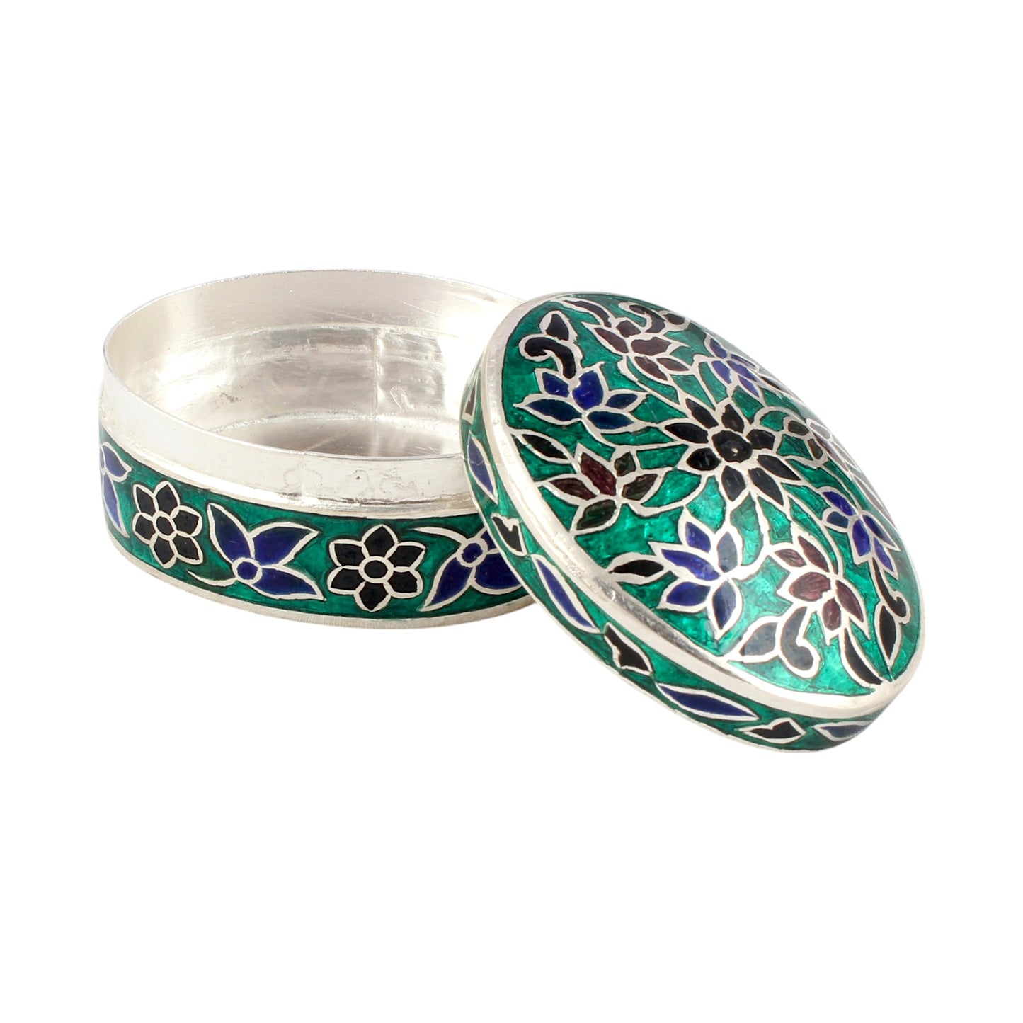 Floral Enamel Handmade Silver Box 925 Sterling Silver Vintage Handmade Jewelry