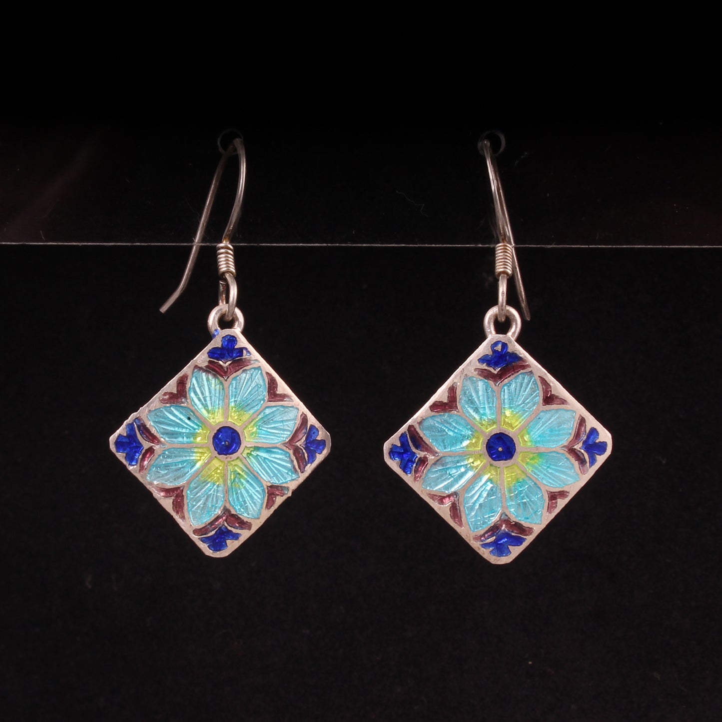 Floral Enamel Silver Earrings Solid 925 Sterling Silver Dangle Earrings Ear Wire Designer Colorful Enamel Earrings