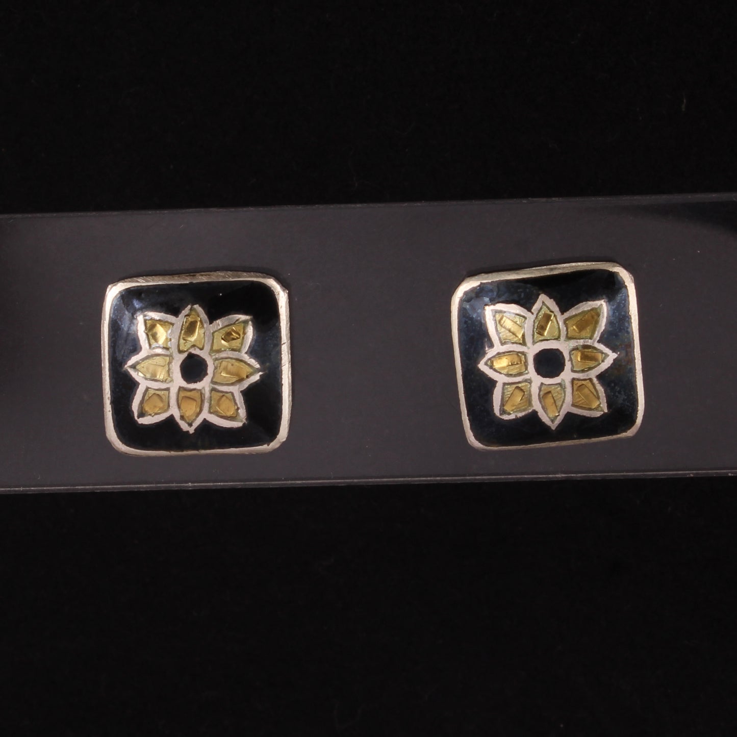 Floral Meenakari Silver Stud Earrings Solid 925 Sterling Silver Earrings Ear Wire Colorful Enamel Earrings