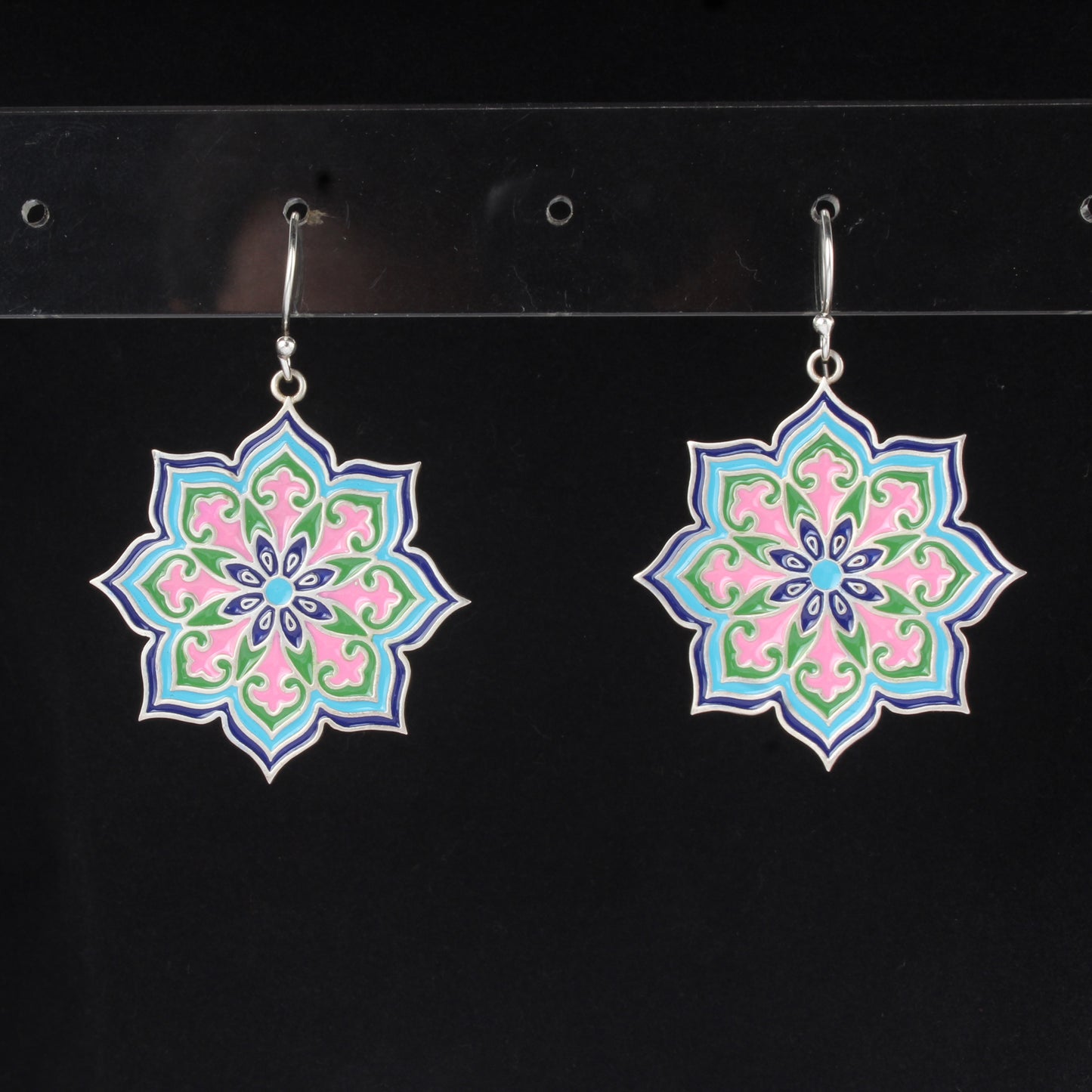 Enamel Silver Earrings Solid 925 Sterling Silver Dangle Earrings Ear Wire Colorful Enamel Earrings