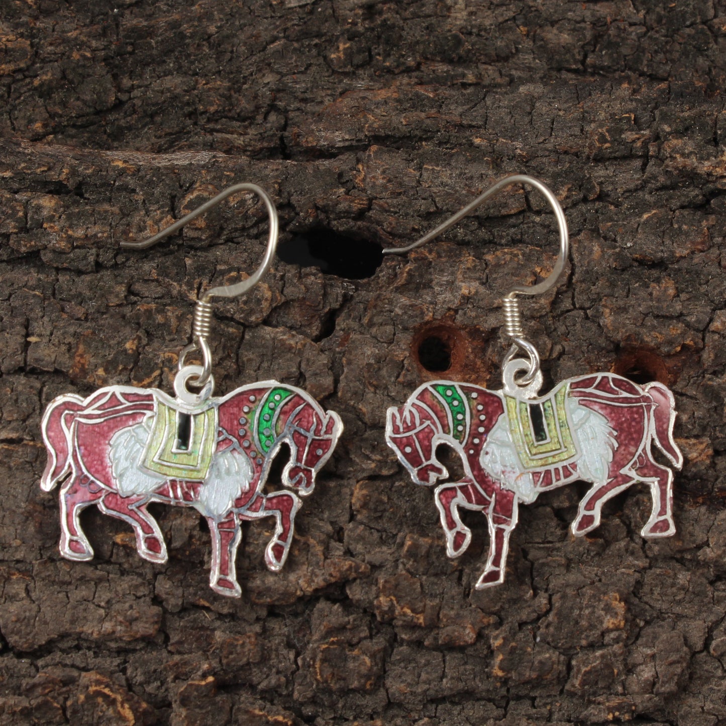 Horse Enamel Silver Earrings Solid 925 Sterling Silver Dangle Earrings Ear Wire Colorful Enamel Earrings