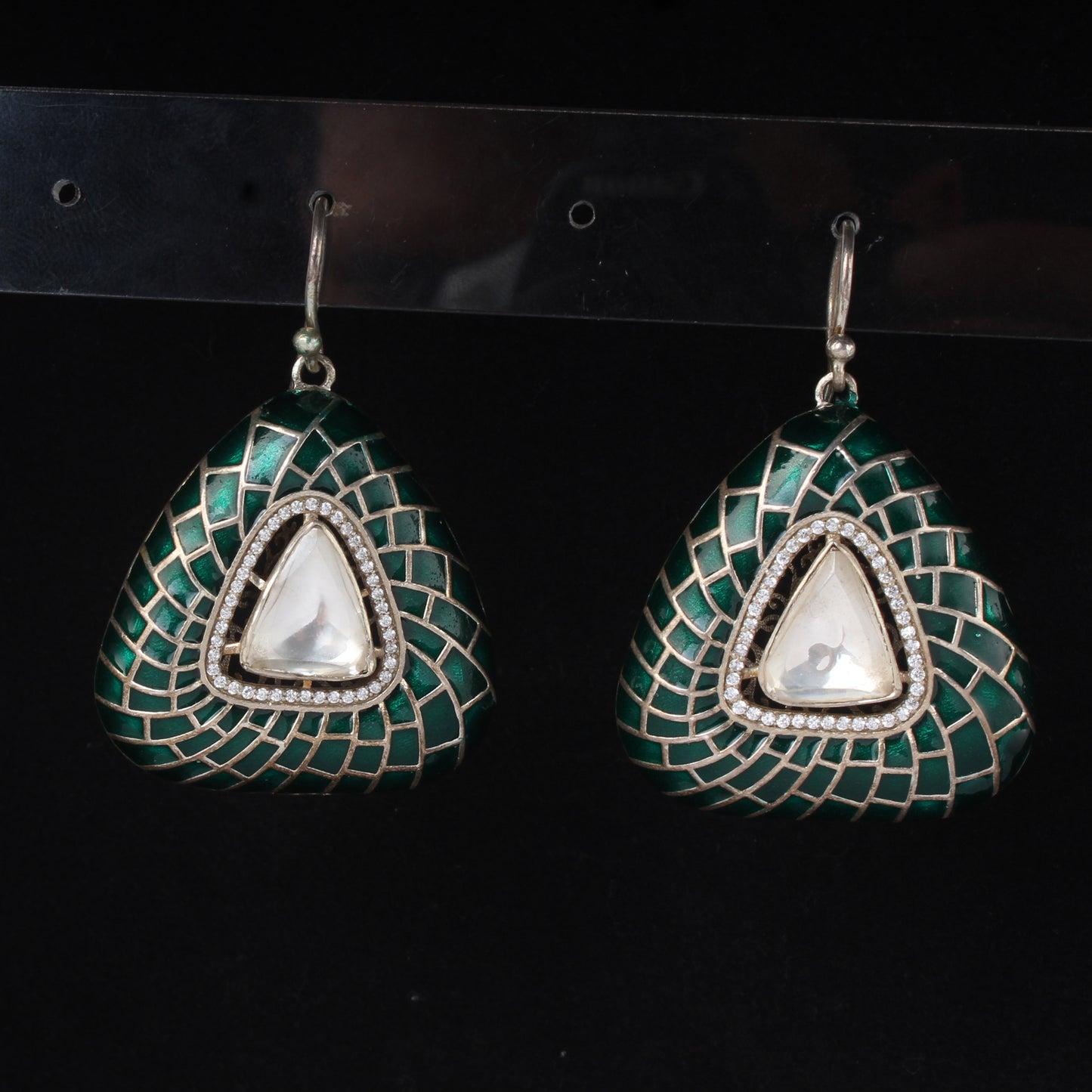 Designer Dangle Silver Enamel Earrings Solid 925 Sterling Silver Earrings Ear Wire Meenakari Earrings