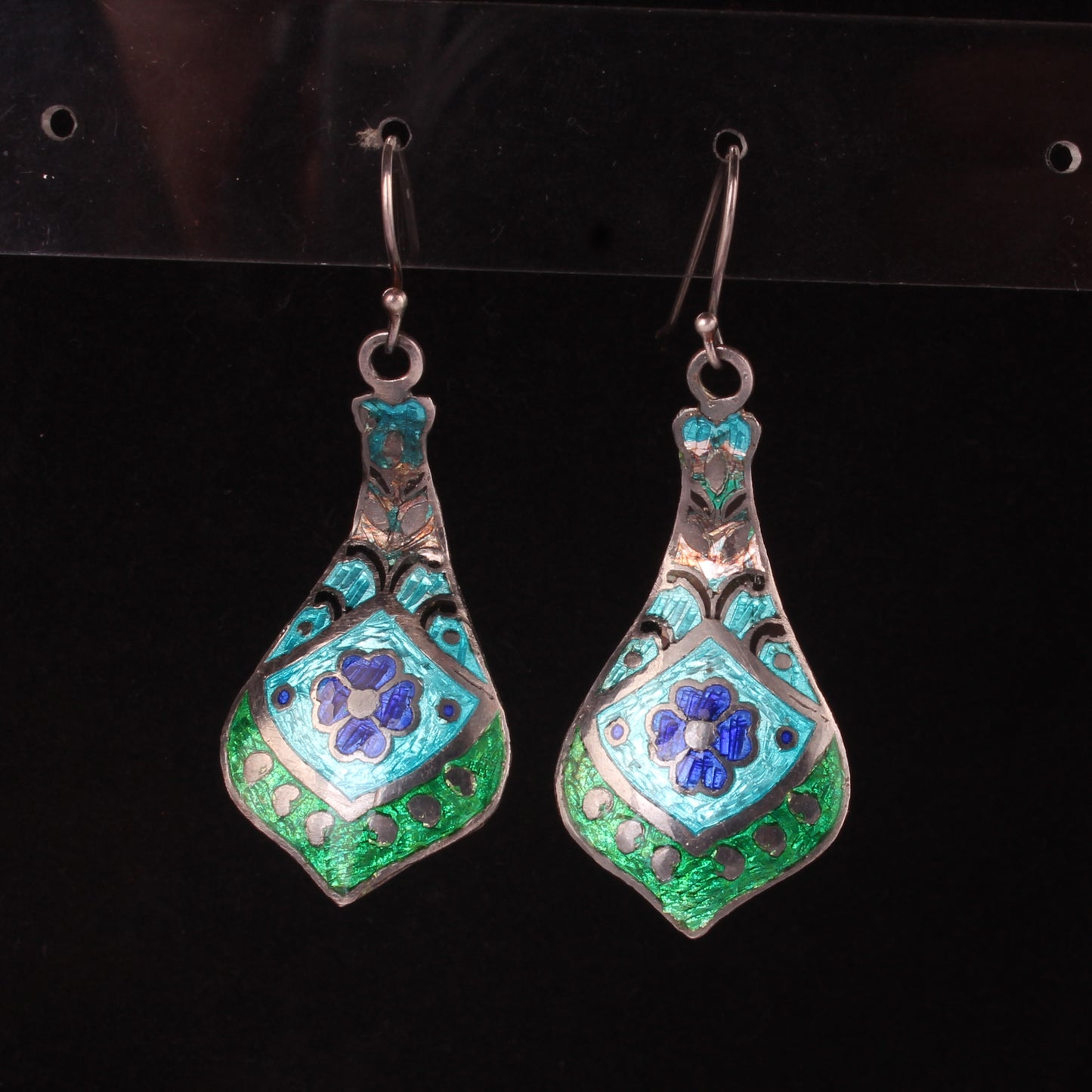 Designer Dangle Silver Enamel Earrings 925 Sterling Silver Earrings Ear Wire Meenakari Earrings