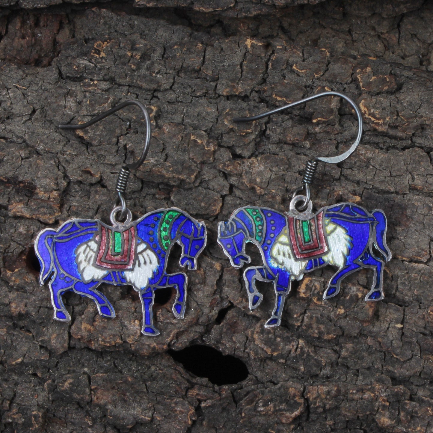 Horse Enamel Silver Earrings 925 Sterling Silver Dangle Earrings Ear Wire Colorful Enamel Earrings