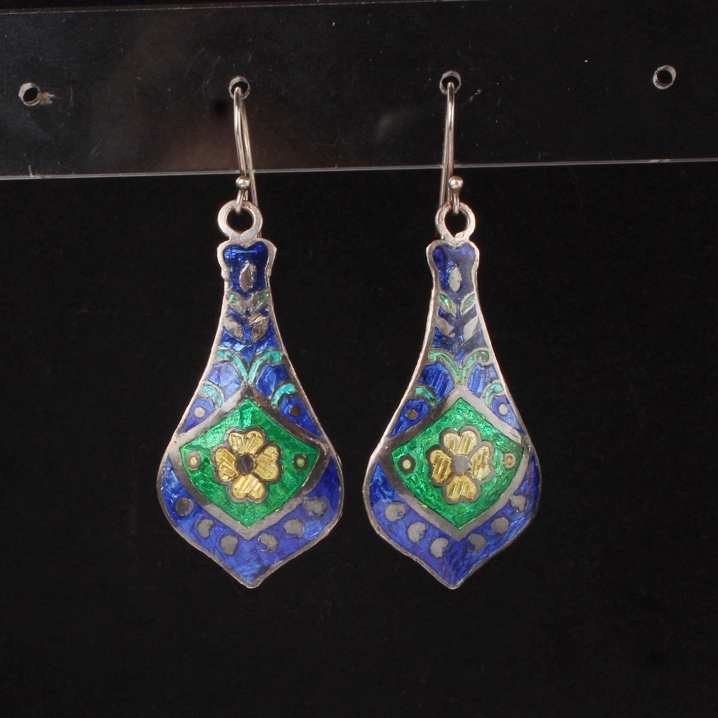 Designer Silver Enamel Earrings Traditional 925 Sterling Silver Earrings Ear Wire Meenakari Earrings