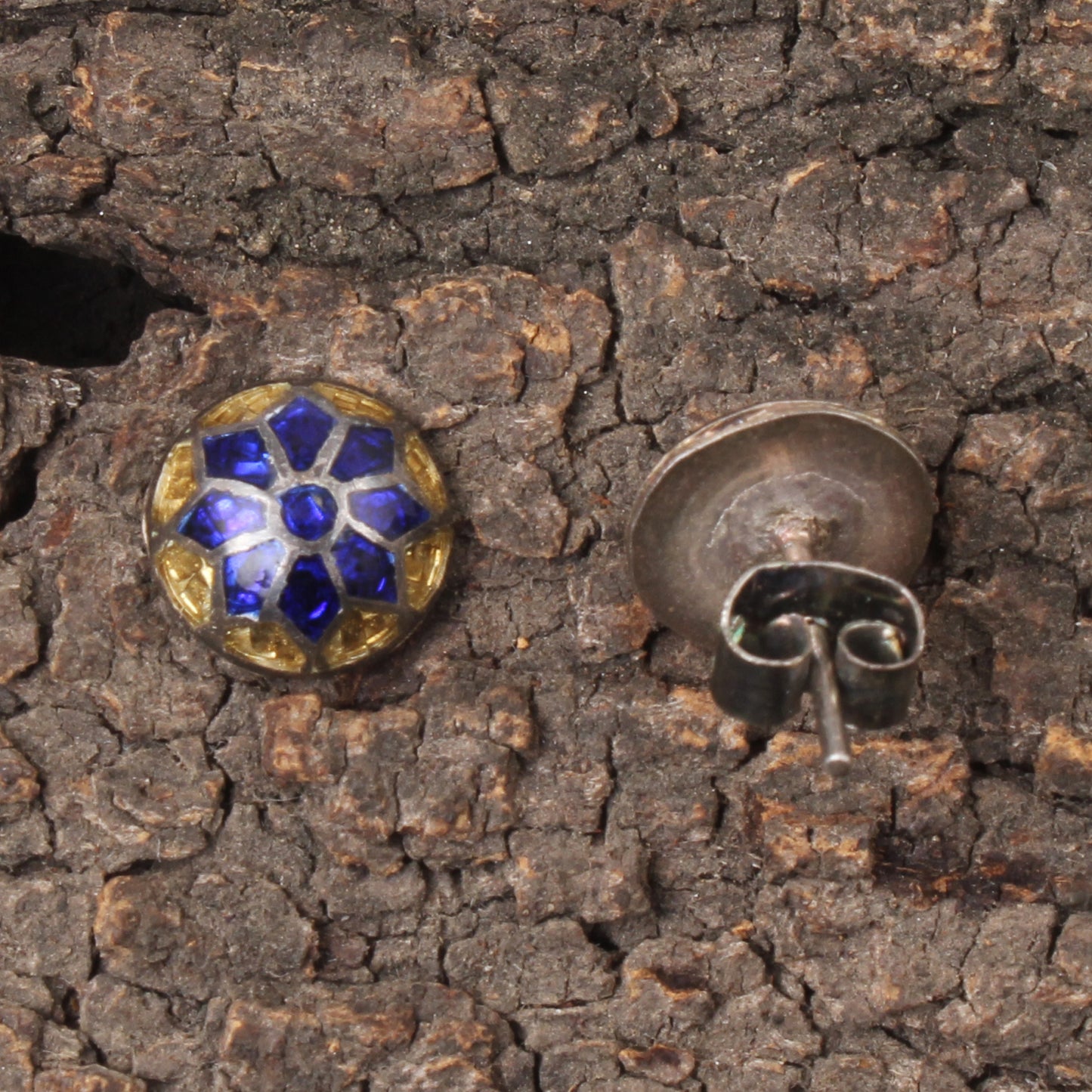 Minimalist Vintage Enamel Stud Earrings Meenakari Silver Stud Earrings Handmade 925 Sterling Silver Studs