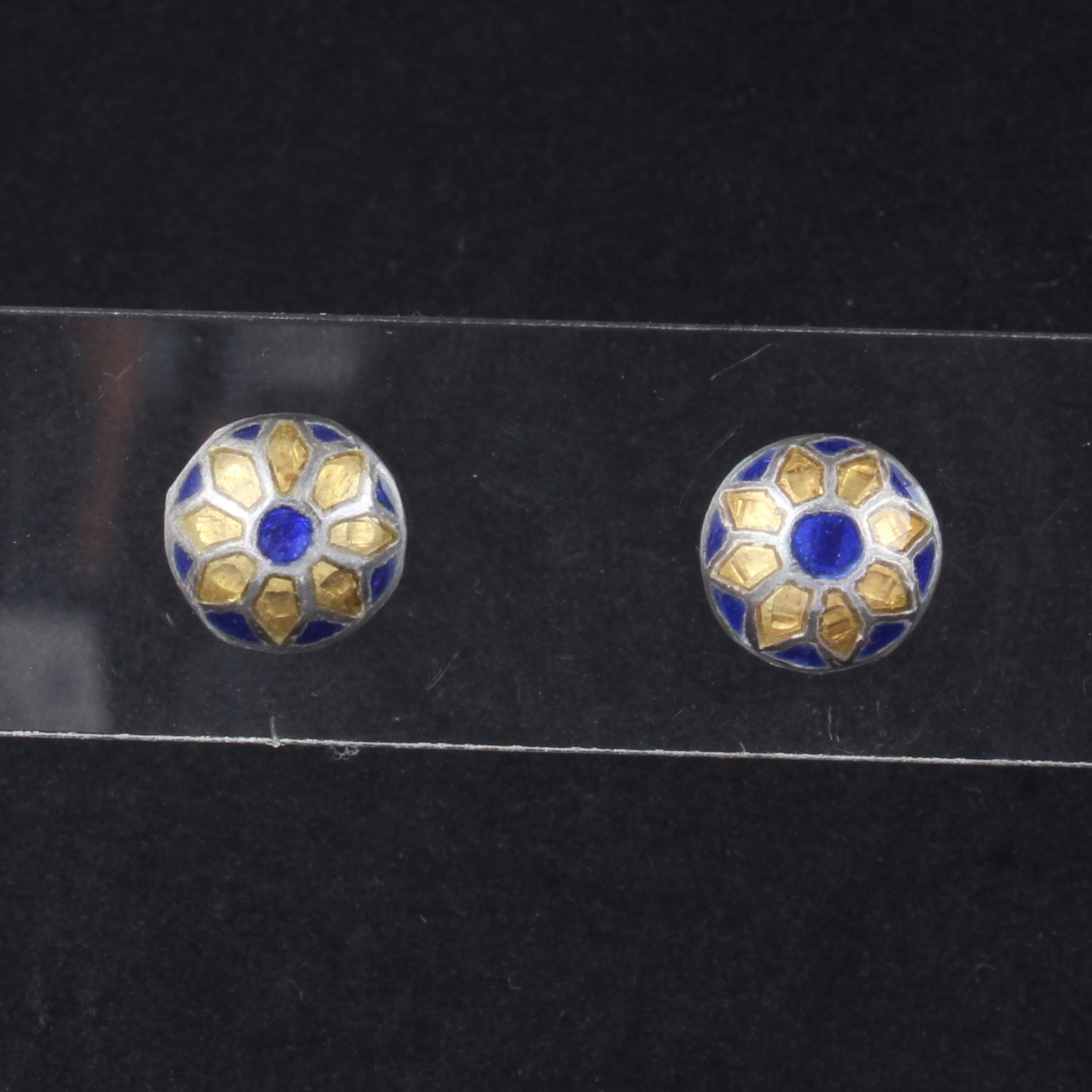 Minimalist Enamel Stud Earrings Floral Meenakari Silver Stud Earrings Handmade 925 Sterling Silver Studs