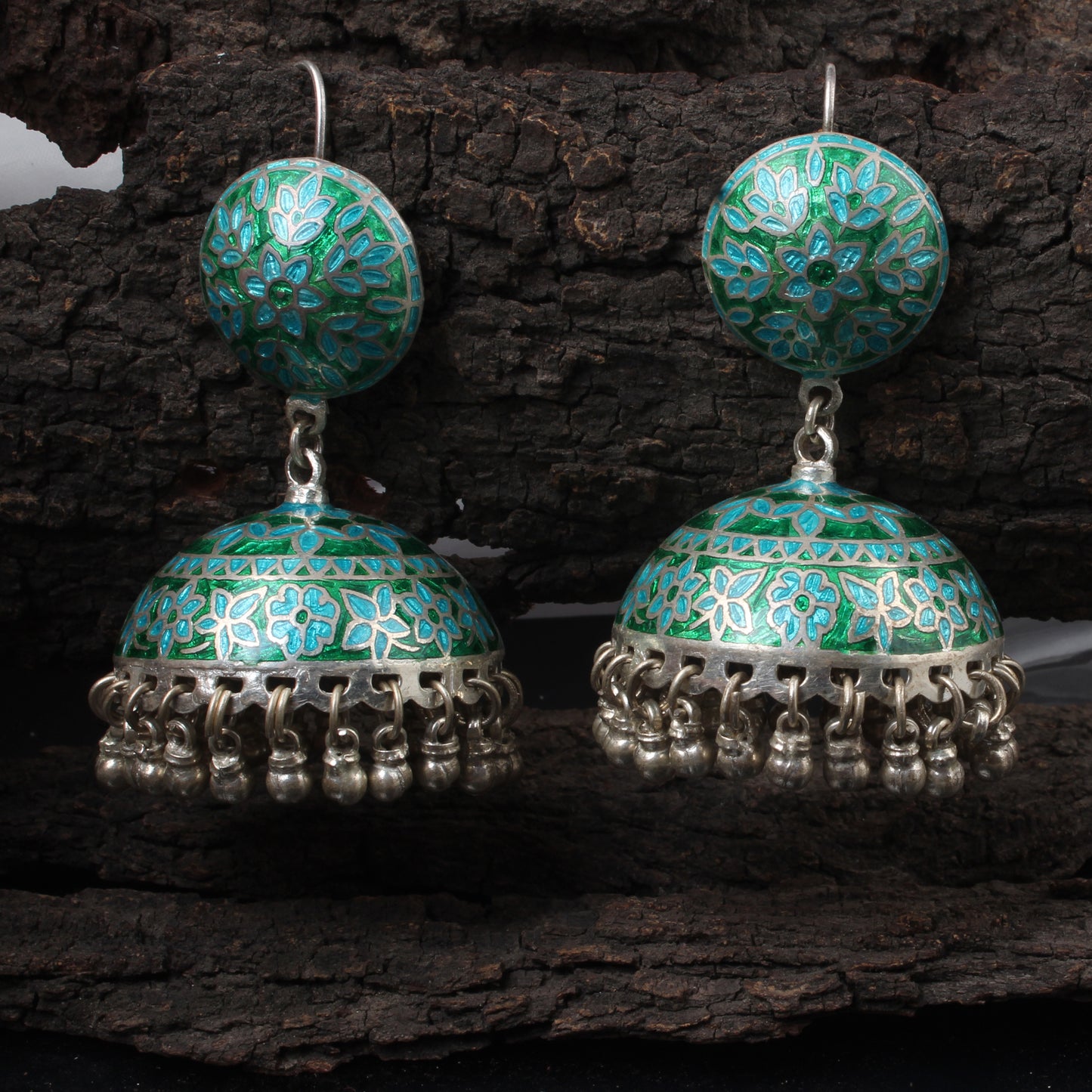 Traditional Jhumka Earrings Handmade 925 Sterling Silver Enamel Meenakari Earrings Jewelry