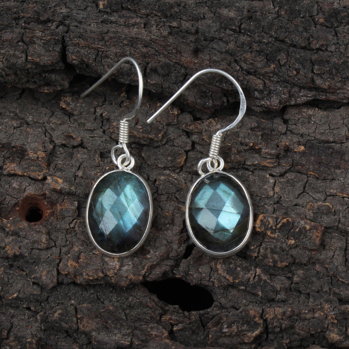 Faceted Labradorite Earrings Handmade Bezel 925 Sterling Silver Oval Gemstone Earrings Jewelry Gift For Her