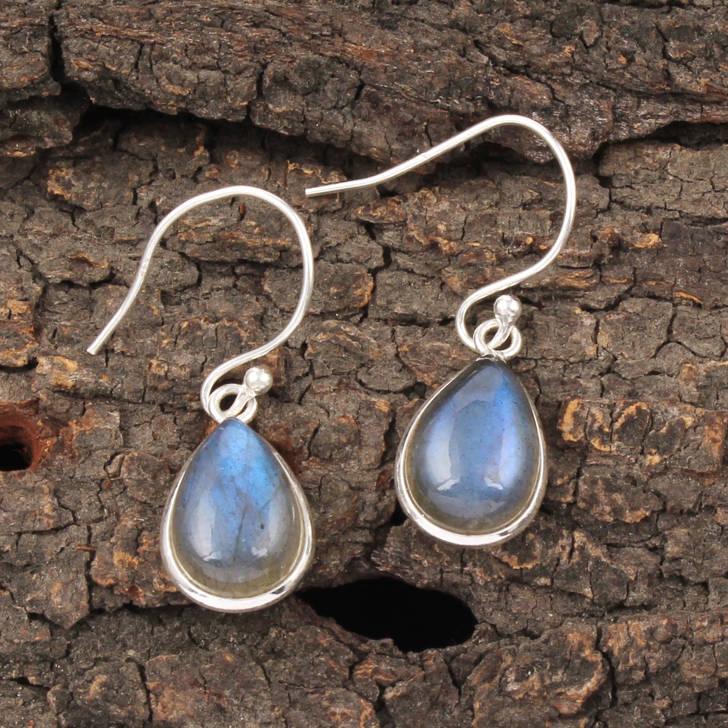 Minimalist Dangle Labradorite Earrings Handmade Bezel 925 Sterling Silver Pear Gemstone Earrings Jewelry