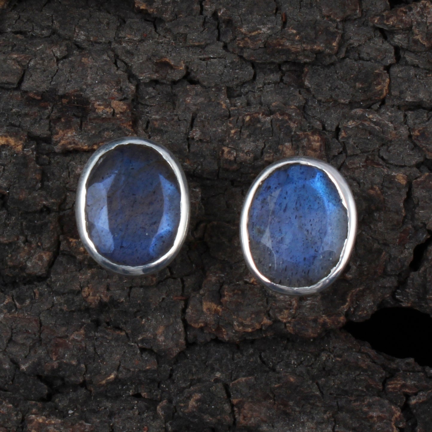 Natural Labradorite Earrings in 925 Sterling Silver Stud Earrings Faceted Gemstone Studs Gift for Her