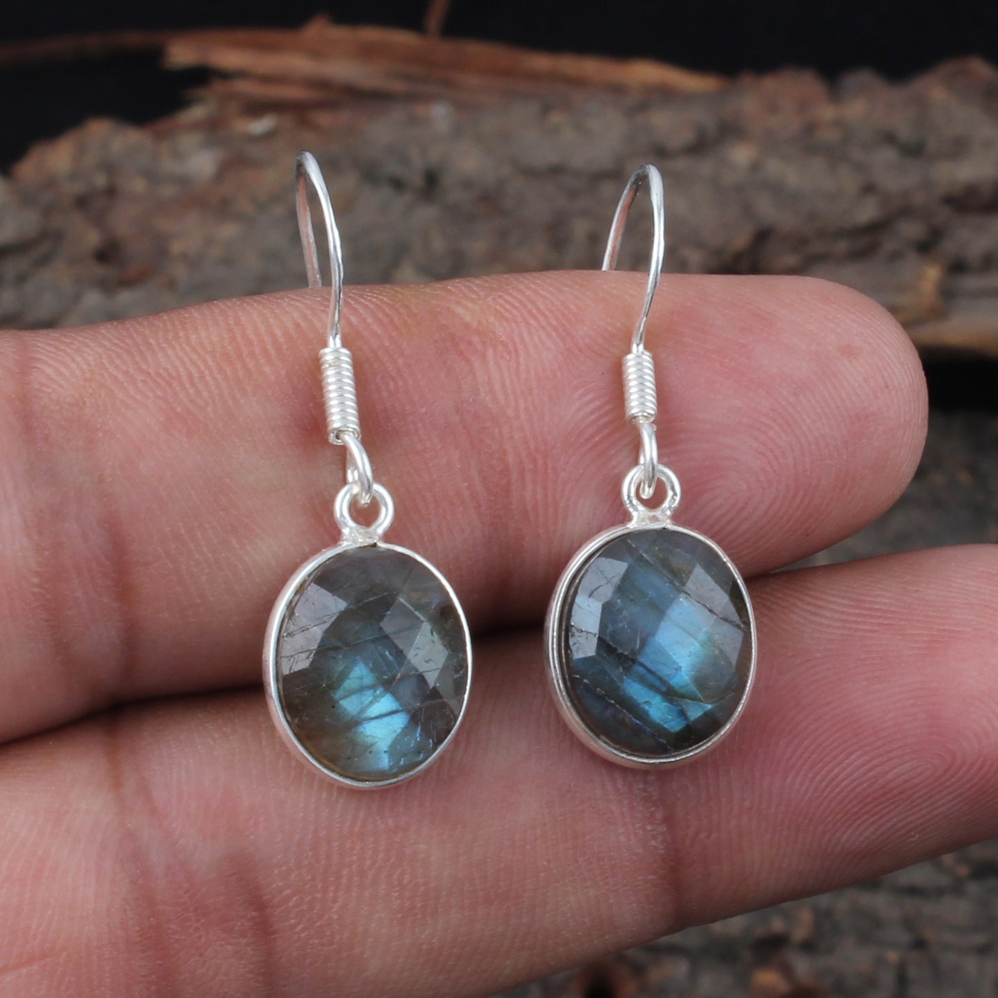 Faceted Labradorite Earrings Handmade Bezel 925 Sterling Silver Gemstone Earrings Jewelry Birthday Gift For Her