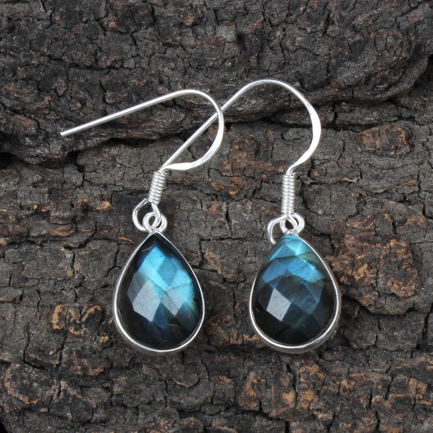 Faceted Labradorite Earrings Handmade Bezel 925 Sterling Silver Pear Gemstone Earrings Gift For Her